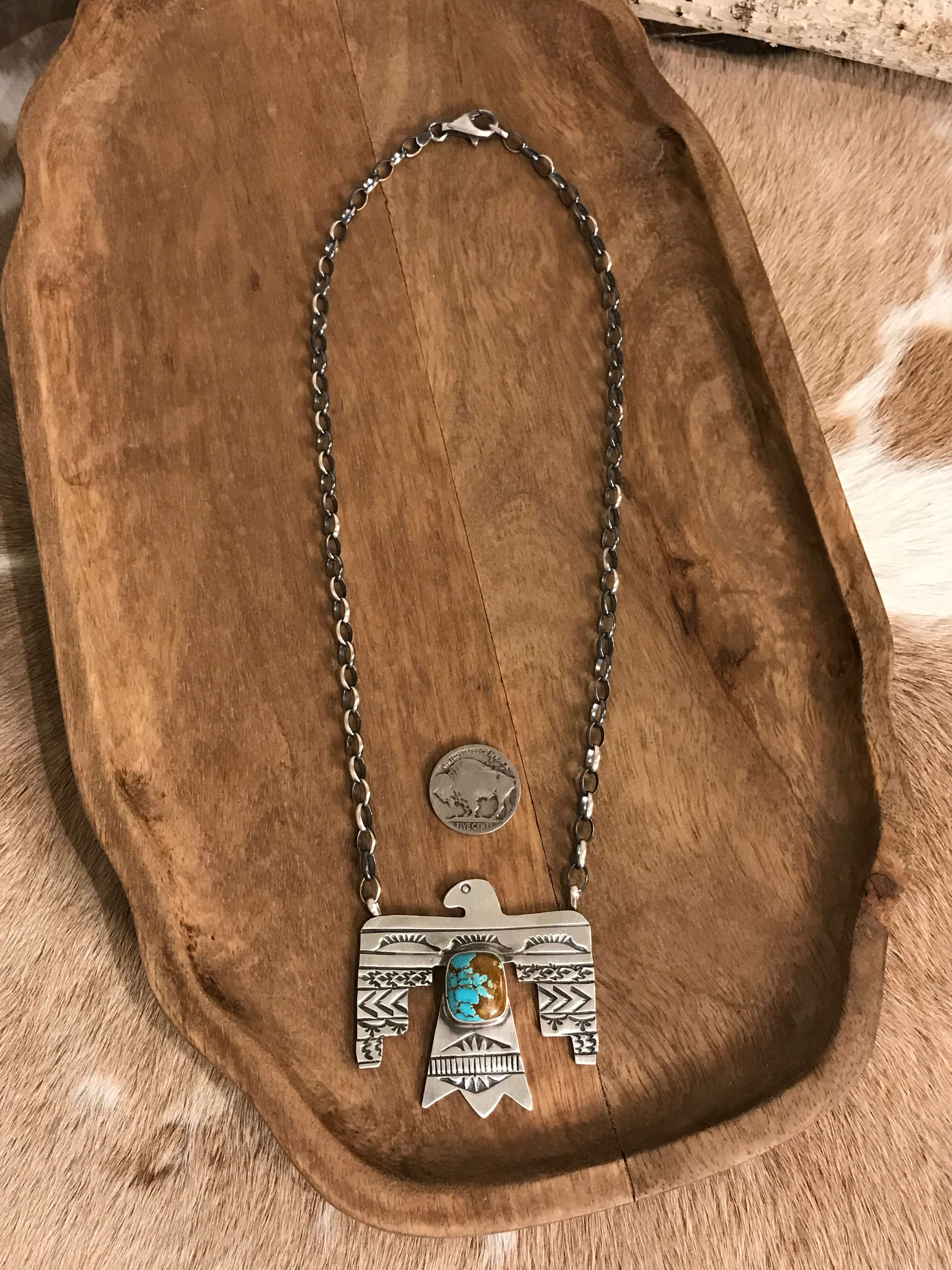 The Tahoka Thunderbird Necklace, 7-Necklaces-Calli Co., Turquoise and Silver Jewelry, Native American Handmade, Zuni Tribe, Navajo Tribe, Brock Texas