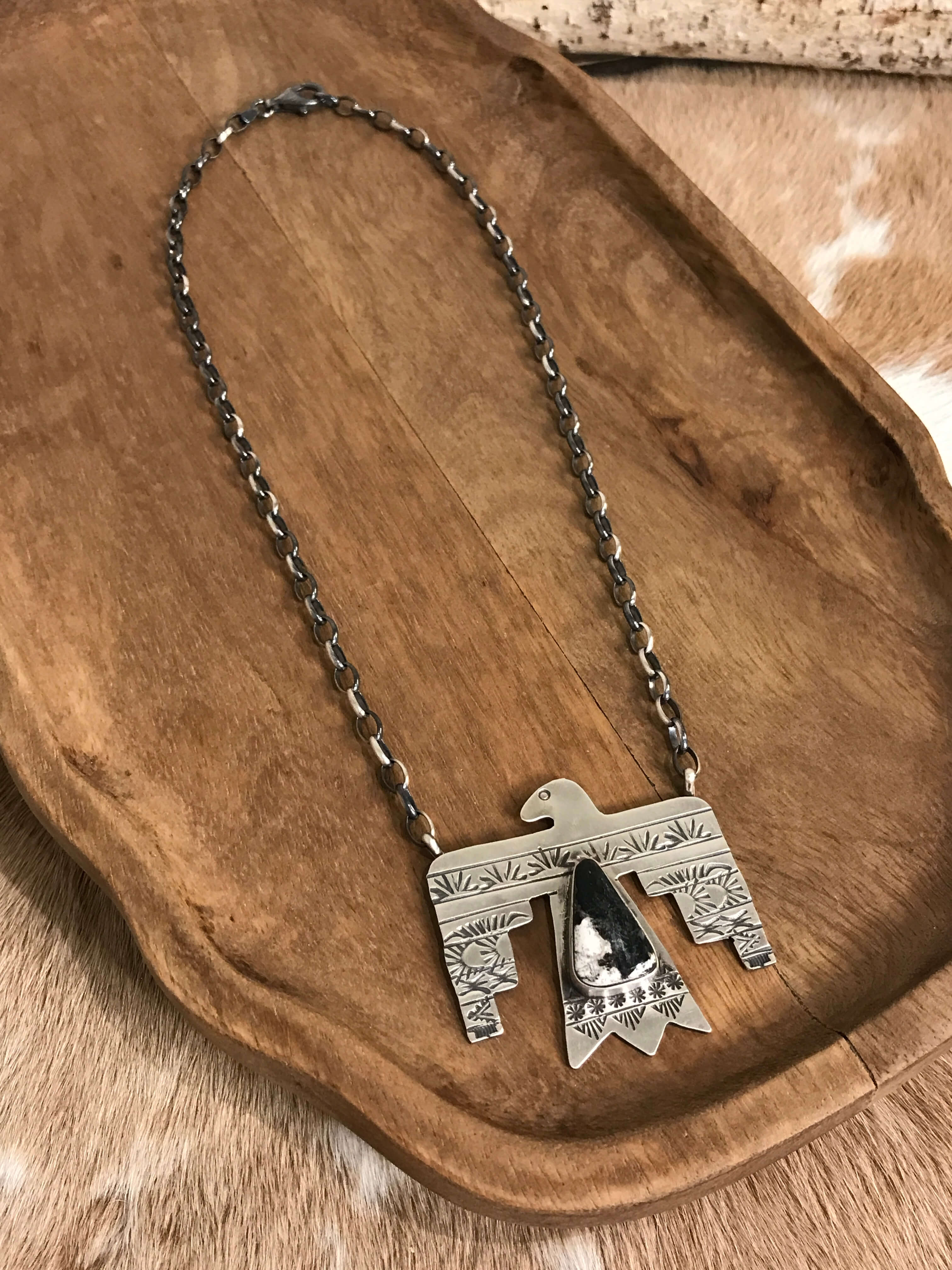 The Tahoka Thunderbird Necklace, 8-Necklaces-Calli Co., Turquoise and Silver Jewelry, Native American Handmade, Zuni Tribe, Navajo Tribe, Brock Texas