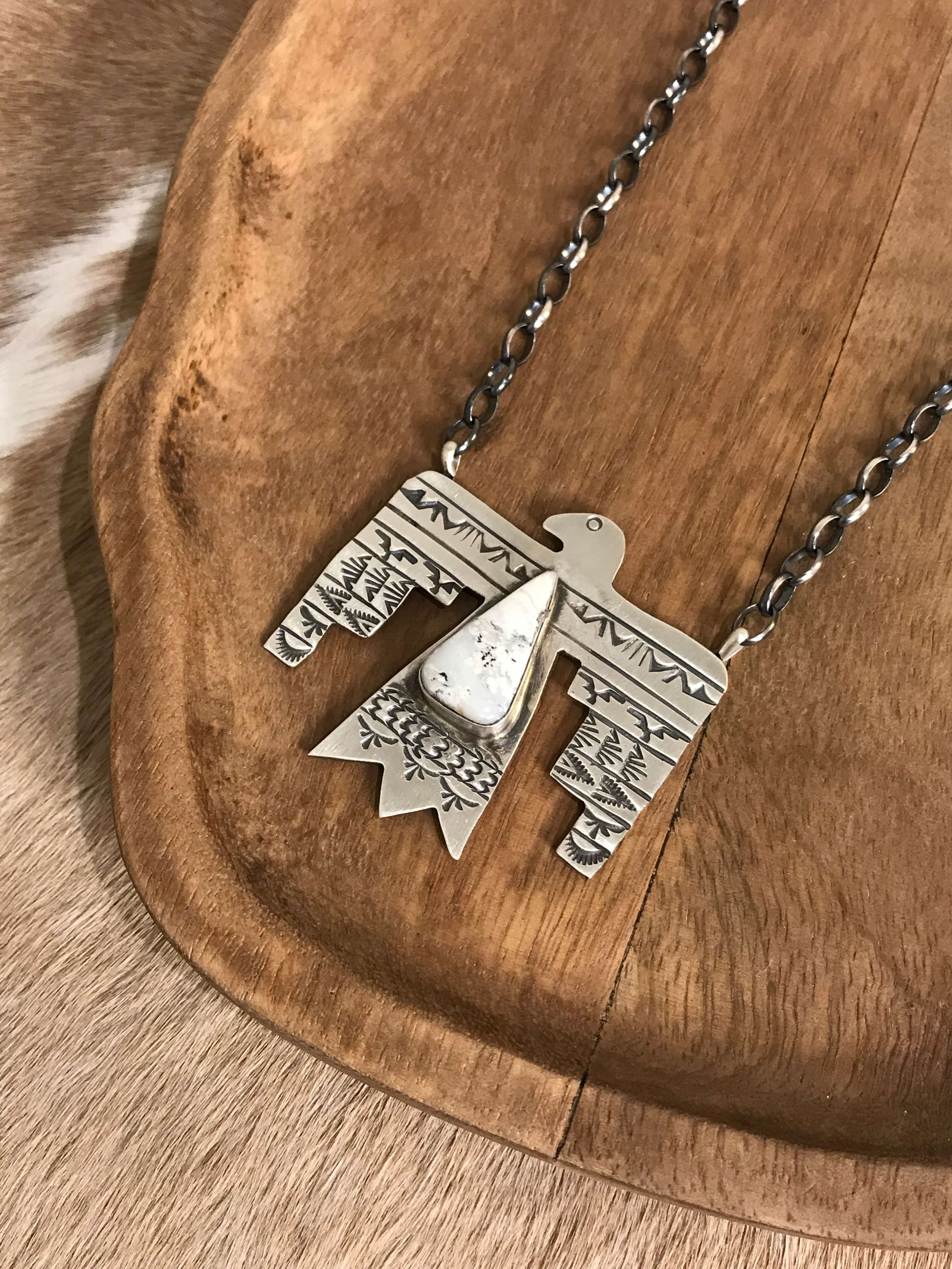 The Tahoka Thunderbird Necklace, 10-Necklaces-Calli Co., Turquoise and Silver Jewelry, Native American Handmade, Zuni Tribe, Navajo Tribe, Brock Texas