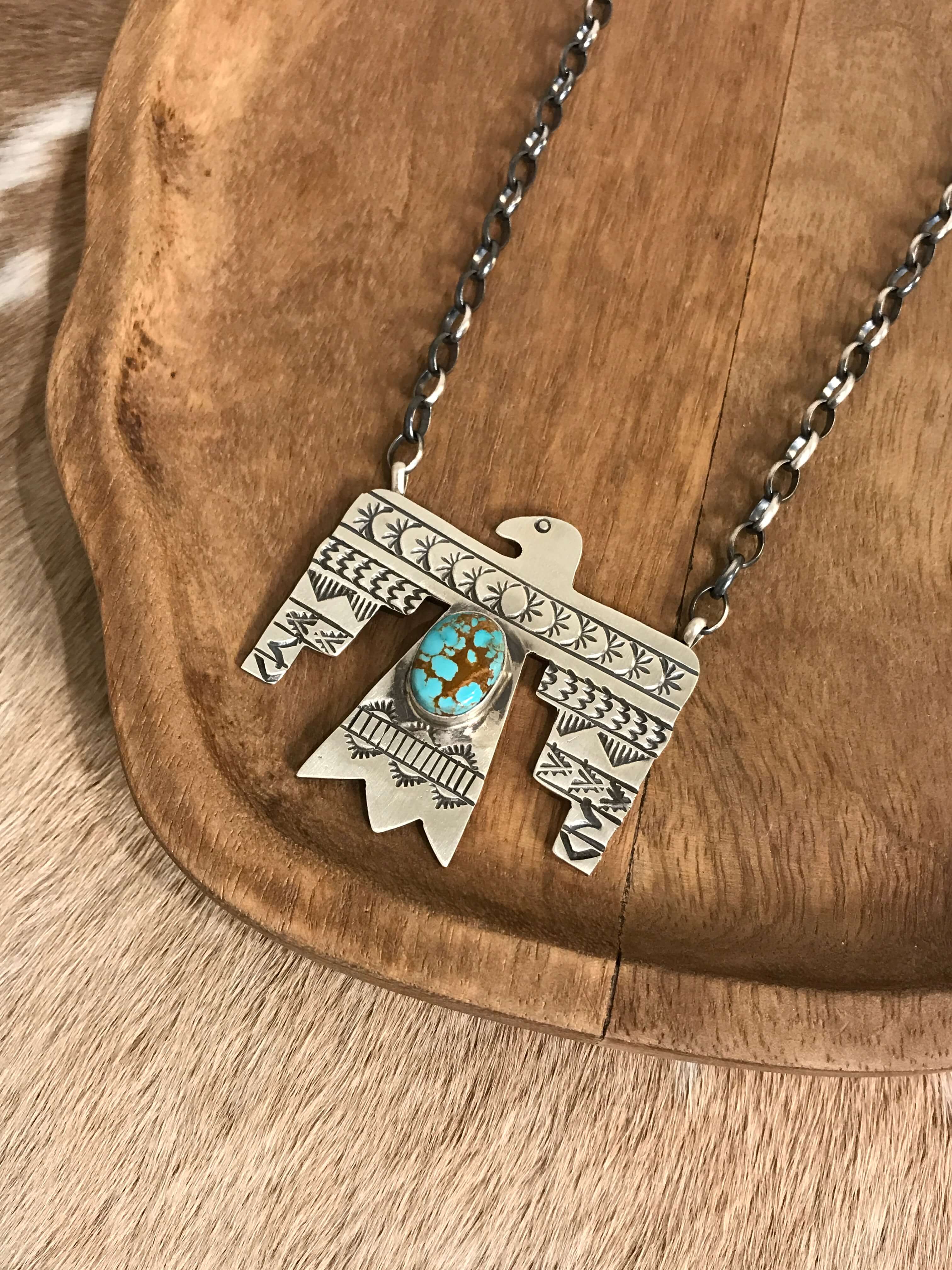 The Tahoka Thunderbird Necklace, 11-Necklaces-Calli Co., Turquoise and Silver Jewelry, Native American Handmade, Zuni Tribe, Navajo Tribe, Brock Texas