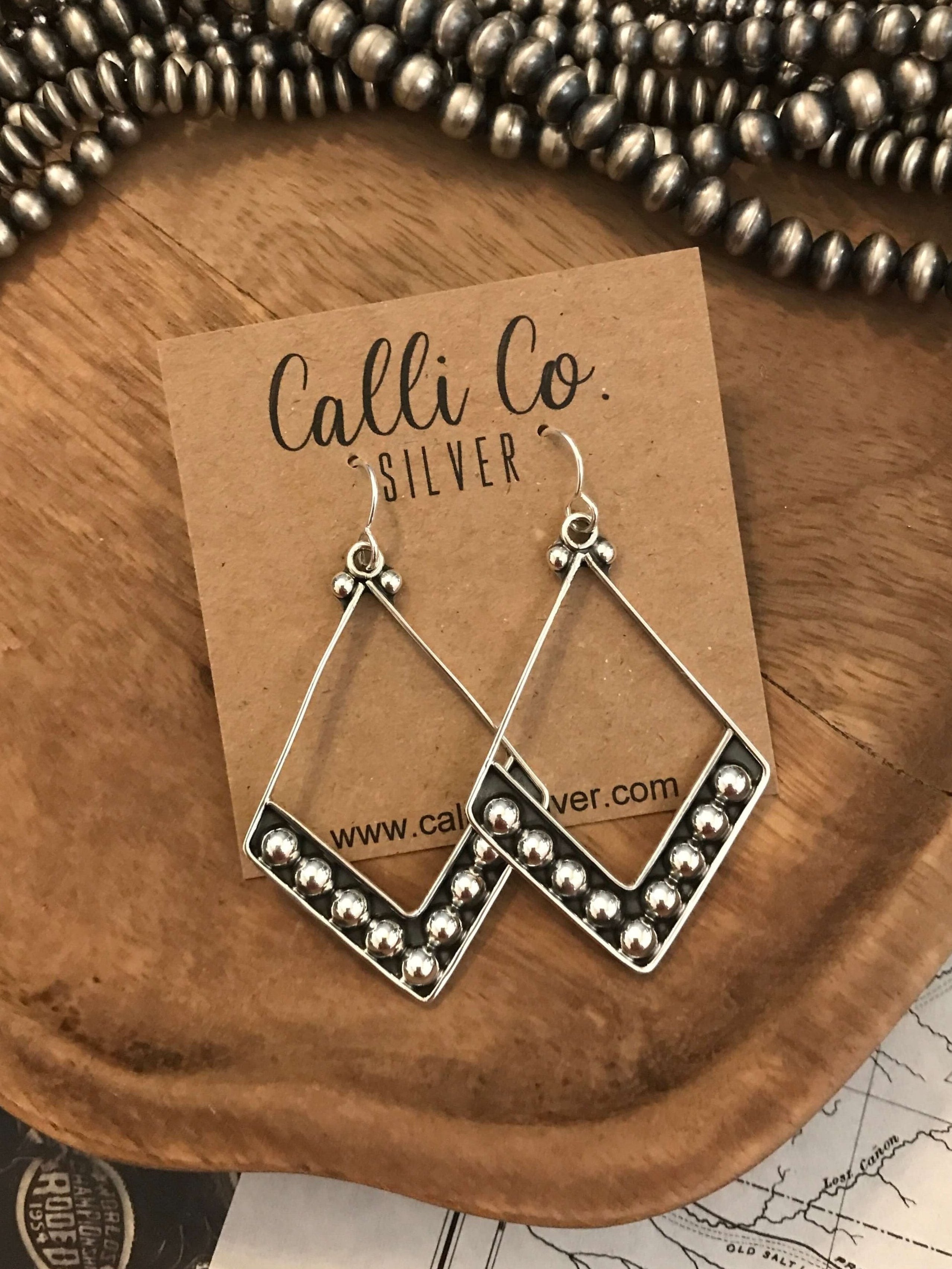 The Wasco Sterling Earrings-Earrings-Calli Co., Turquoise and Silver Jewelry, Native American Handmade, Zuni Tribe, Navajo Tribe, Brock Texas