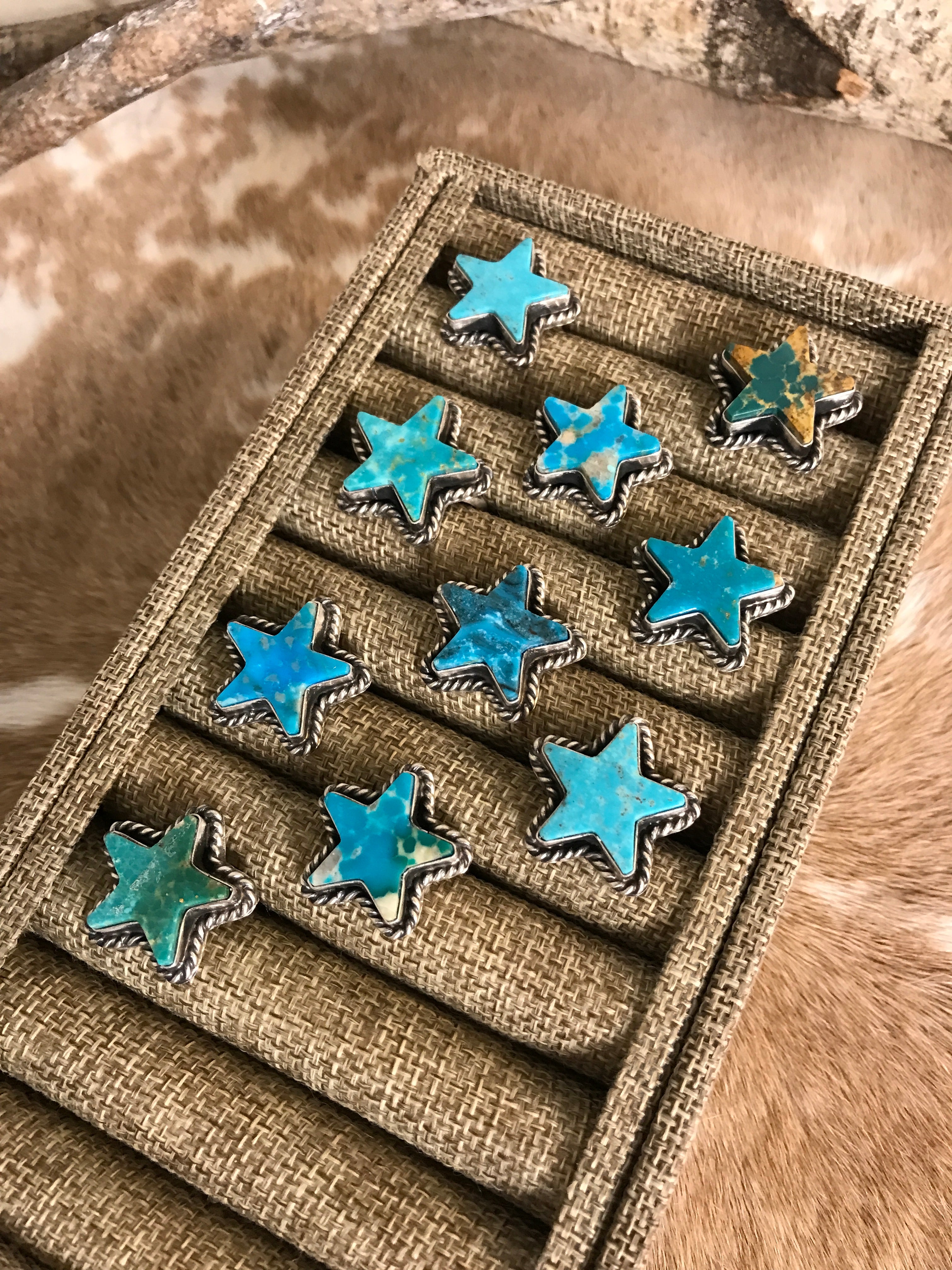 The Star Adjustable Turquoise Rings-Rings-Calli Co., Turquoise and Silver Jewelry, Native American Handmade, Zuni Tribe, Navajo Tribe, Brock Texas