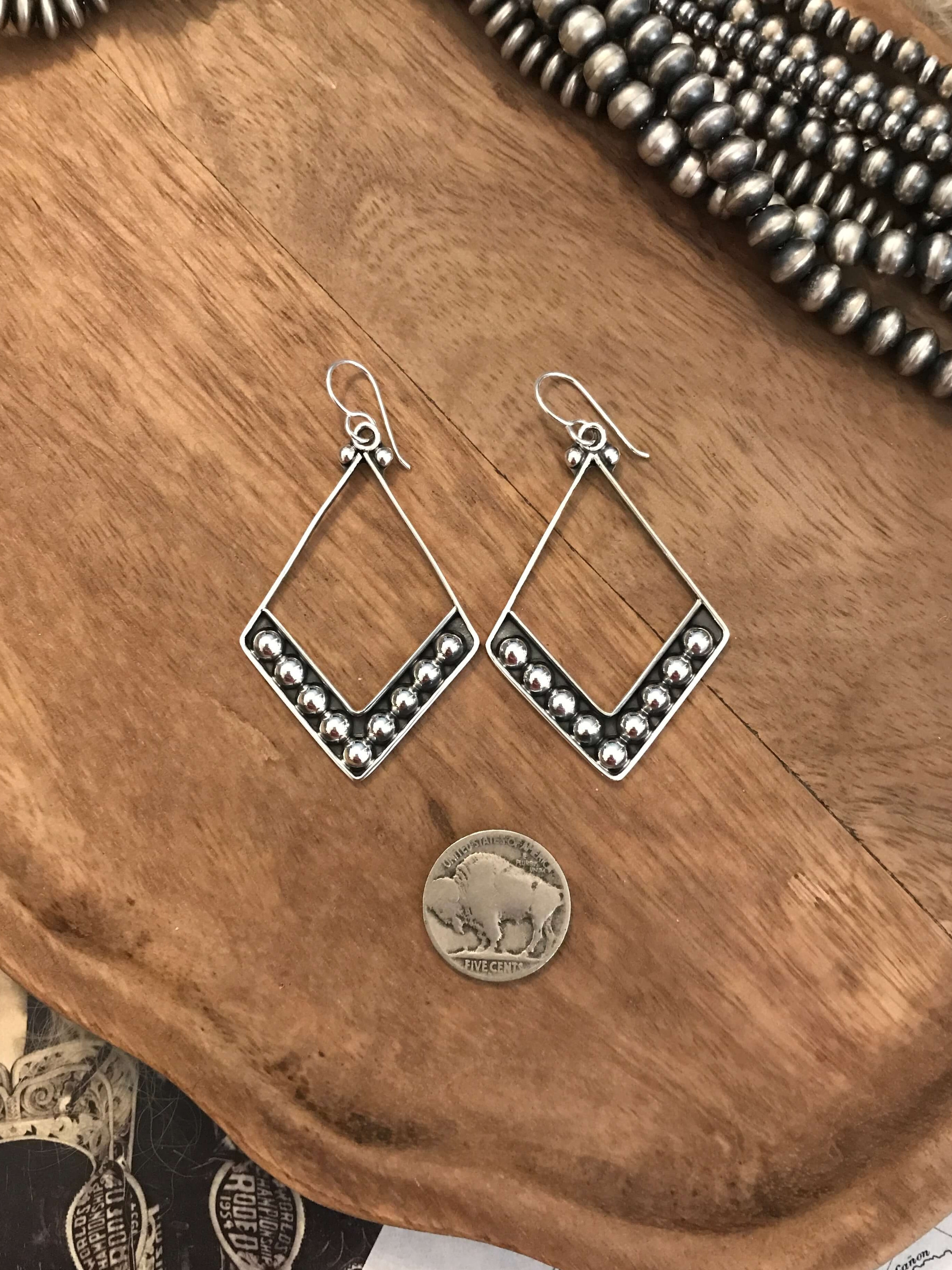 The Wasco Sterling Earrings-Earrings-Calli Co., Turquoise and Silver Jewelry, Native American Handmade, Zuni Tribe, Navajo Tribe, Brock Texas