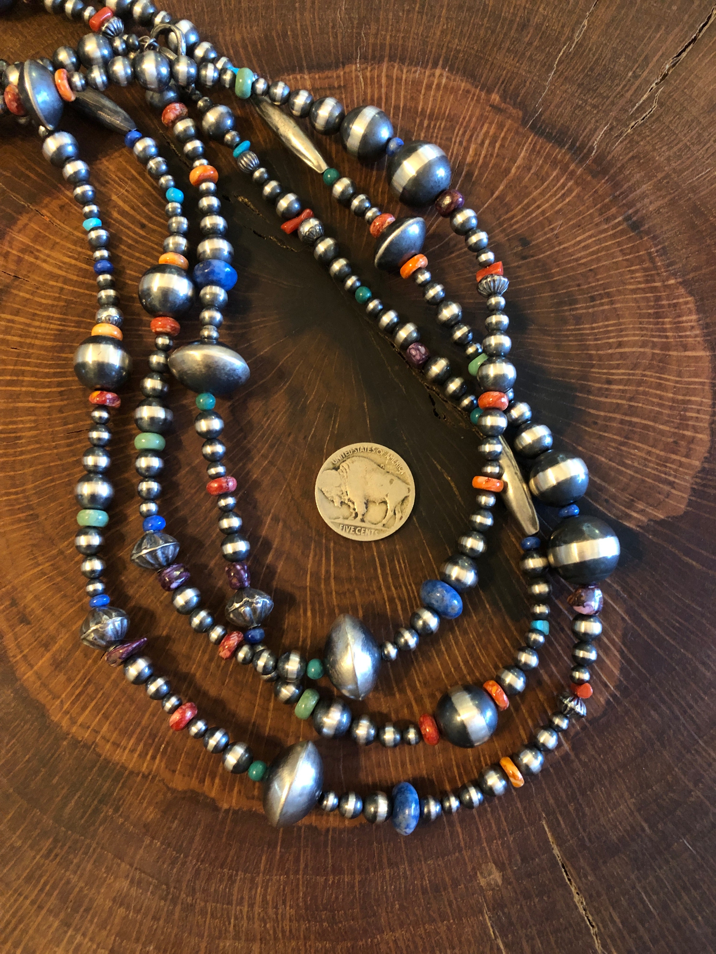 The Atlas Navajo Pearl Necklace-Necklaces-Calli Co., Turquoise and Silver Jewelry, Native American Handmade, Zuni Tribe, Navajo Tribe, Brock Texas