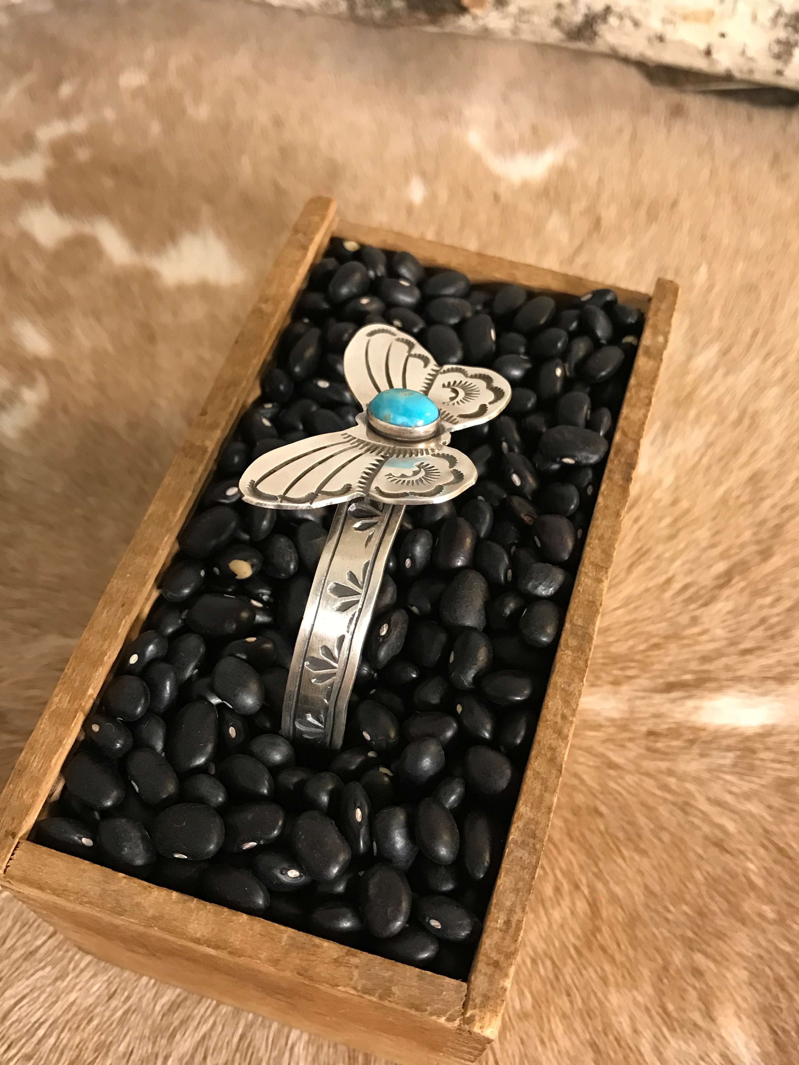 The Turquoise Butterfly Cuff, 4-Bracelets & Cuffs-Calli Co., Turquoise and Silver Jewelry, Native American Handmade, Zuni Tribe, Navajo Tribe, Brock Texas