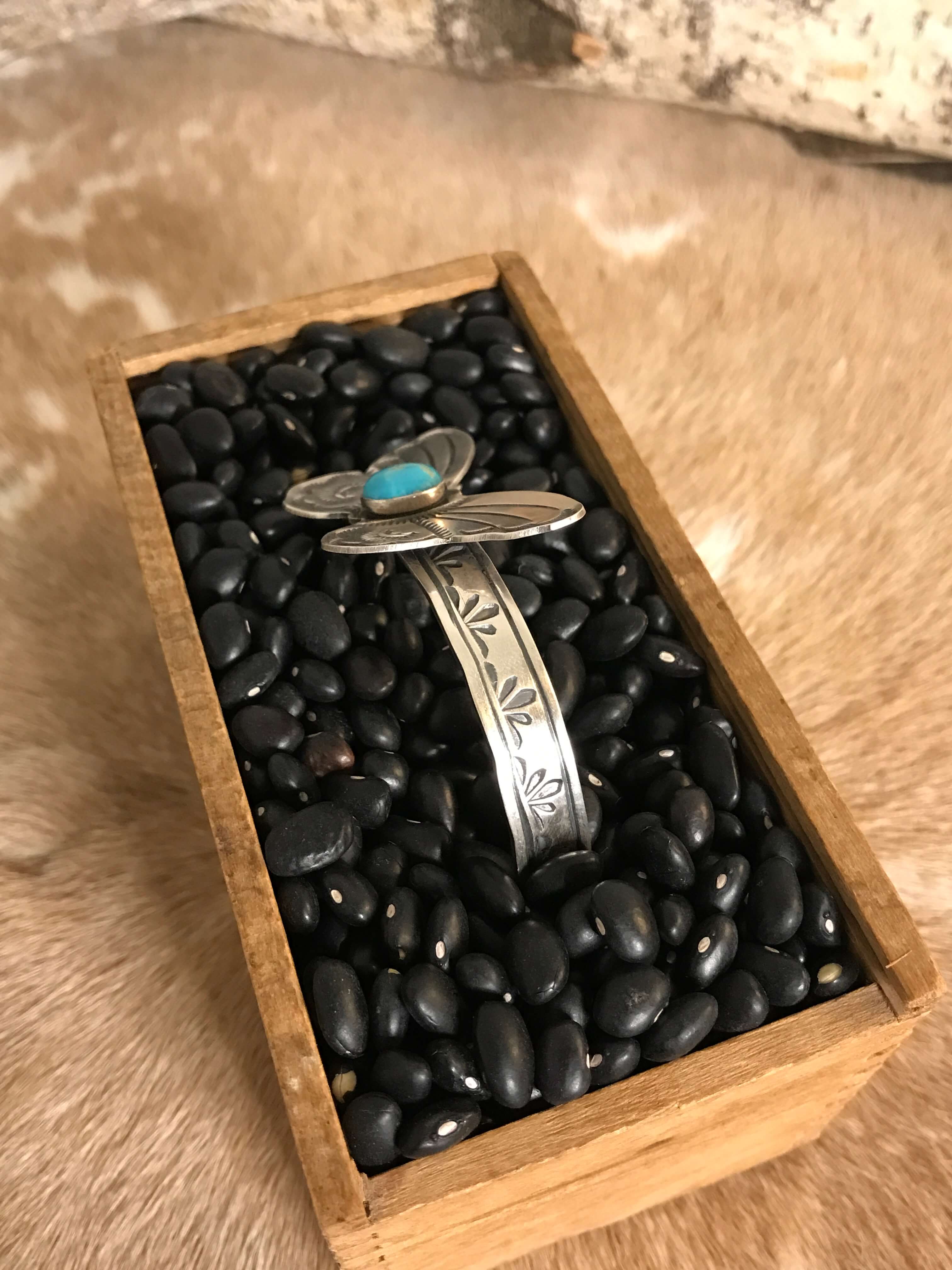 The Turquoise Butterfly Cuff, 4-Bracelets & Cuffs-Calli Co., Turquoise and Silver Jewelry, Native American Handmade, Zuni Tribe, Navajo Tribe, Brock Texas