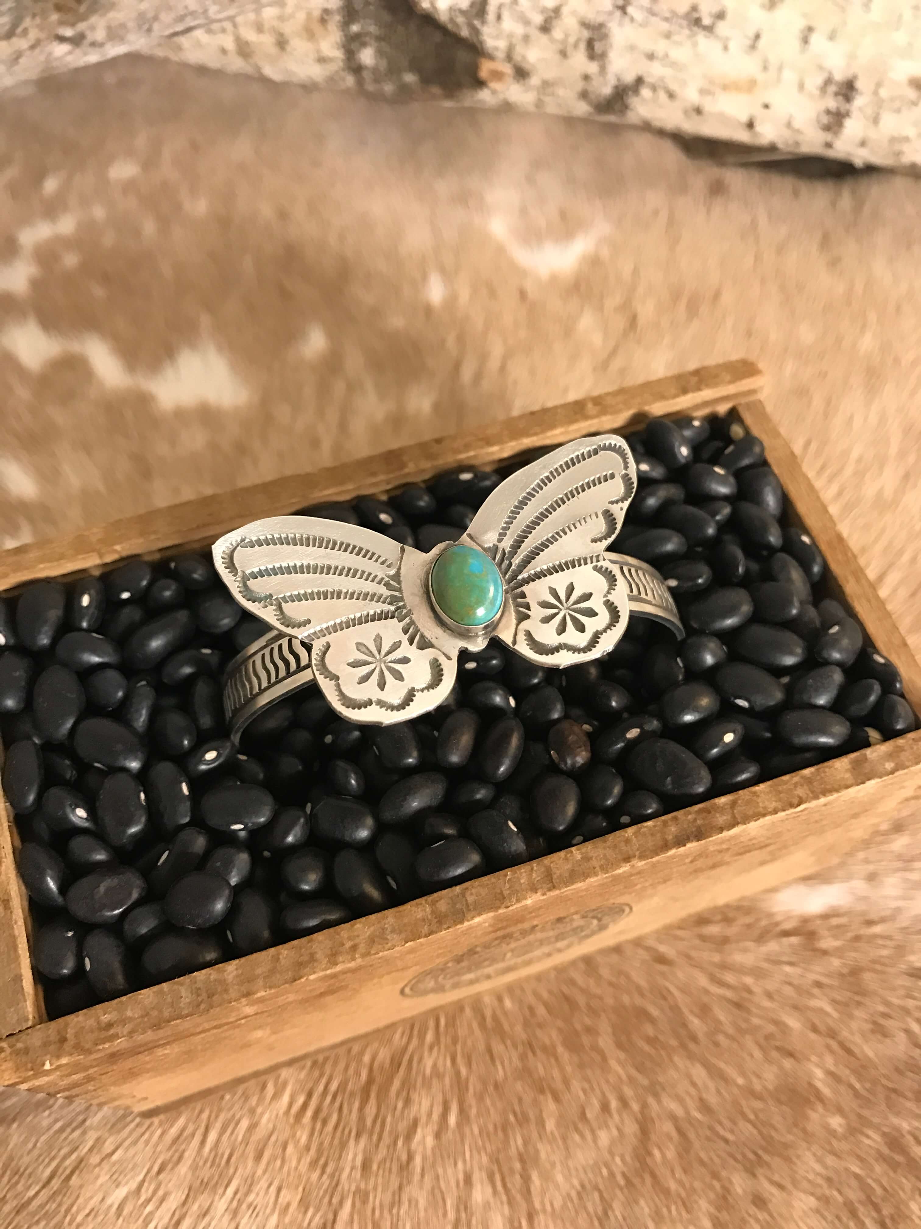 The Turquoise Butterfly Cuff, 5-Bracelets & Cuffs-Calli Co., Turquoise and Silver Jewelry, Native American Handmade, Zuni Tribe, Navajo Tribe, Brock Texas