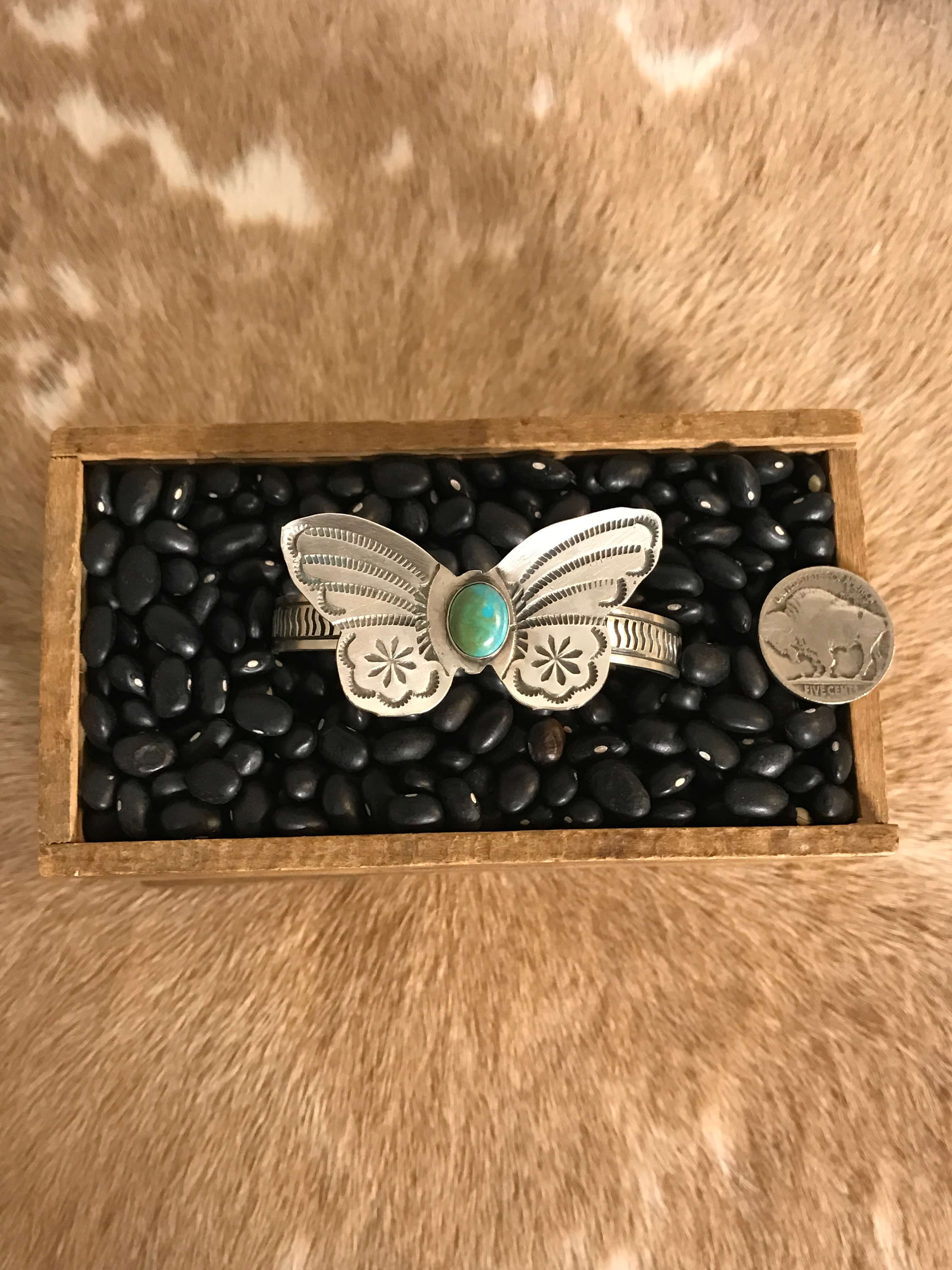 The Turquoise Butterfly Cuff, 5-Bracelets & Cuffs-Calli Co., Turquoise and Silver Jewelry, Native American Handmade, Zuni Tribe, Navajo Tribe, Brock Texas