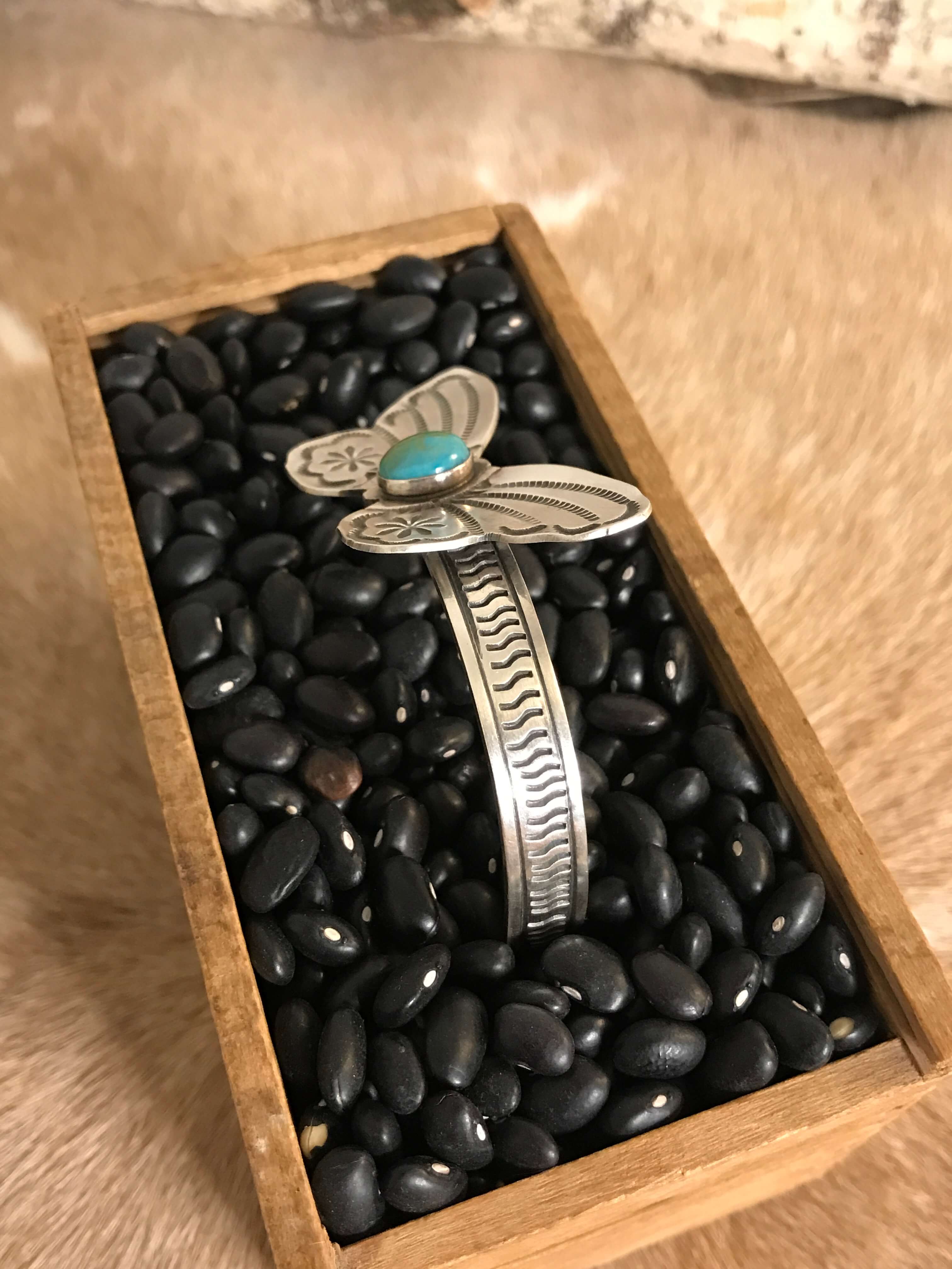 The Turquoise Butterfly Cuff, 5-Bracelets & Cuffs-Calli Co., Turquoise and Silver Jewelry, Native American Handmade, Zuni Tribe, Navajo Tribe, Brock Texas