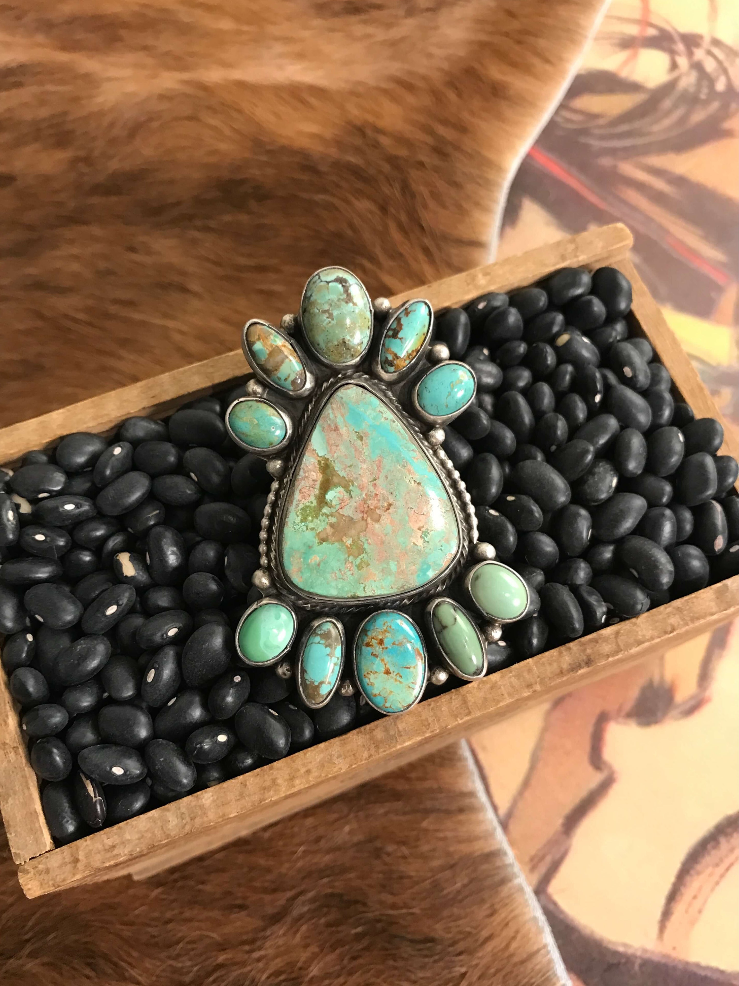 The Spruce Turquoise Ring, Sz. 8.5-Rings-Calli Co., Turquoise and Silver Jewelry, Native American Handmade, Zuni Tribe, Navajo Tribe, Brock Texas