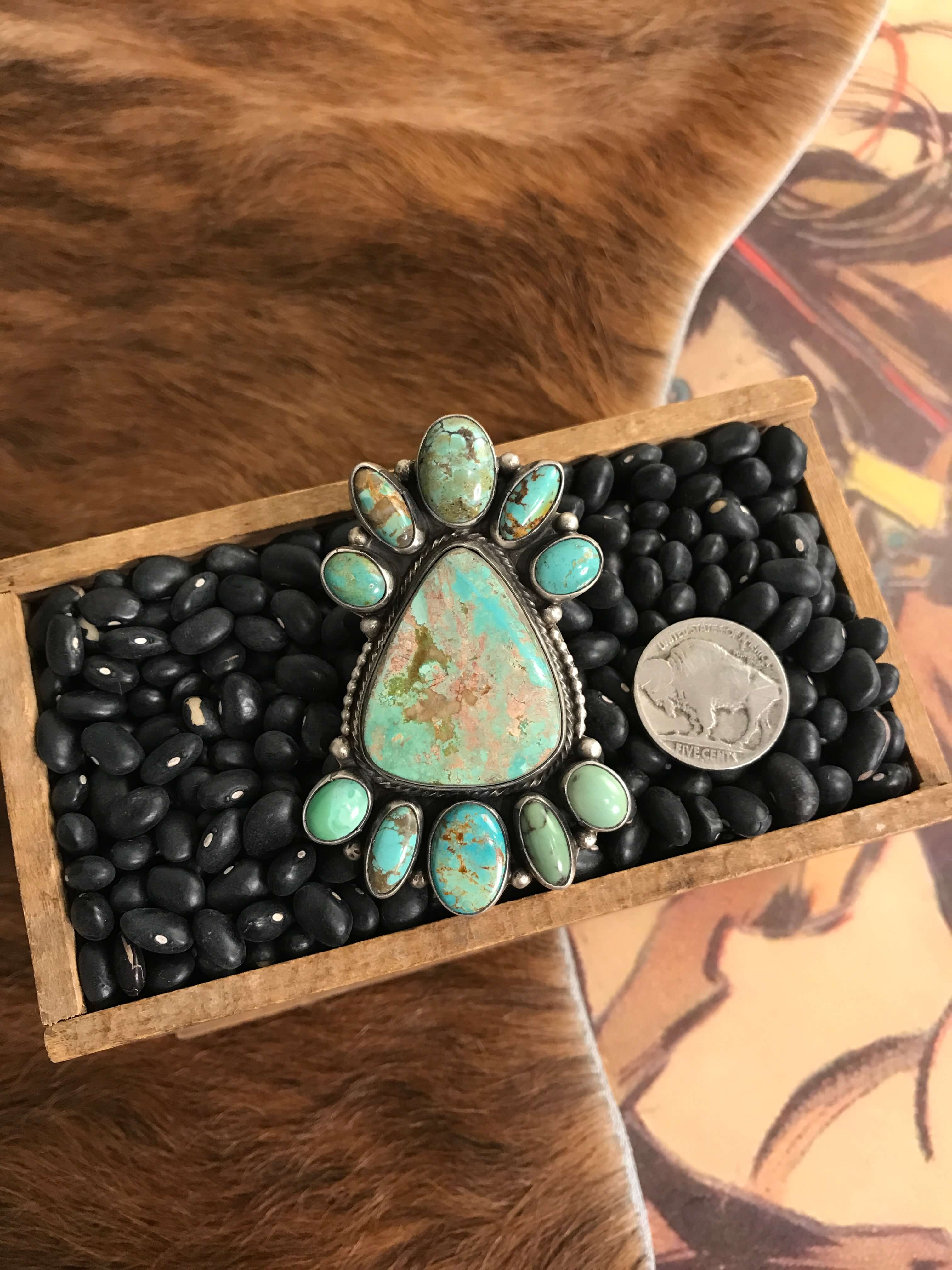 The Spruce Turquoise Ring, Sz. 8.5-Rings-Calli Co., Turquoise and Silver Jewelry, Native American Handmade, Zuni Tribe, Navajo Tribe, Brock Texas