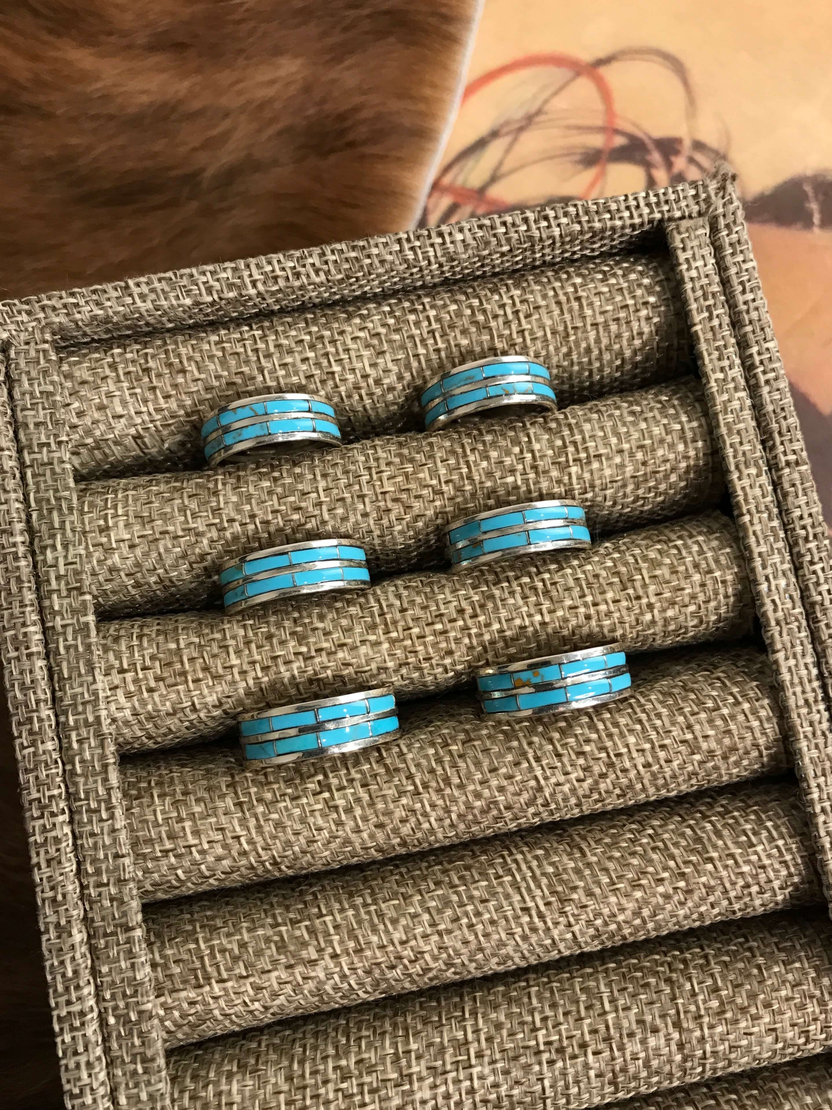 The Double Inlay Rings-Rings-Calli Co., Turquoise and Silver Jewelry, Native American Handmade, Zuni Tribe, Navajo Tribe, Brock Texas