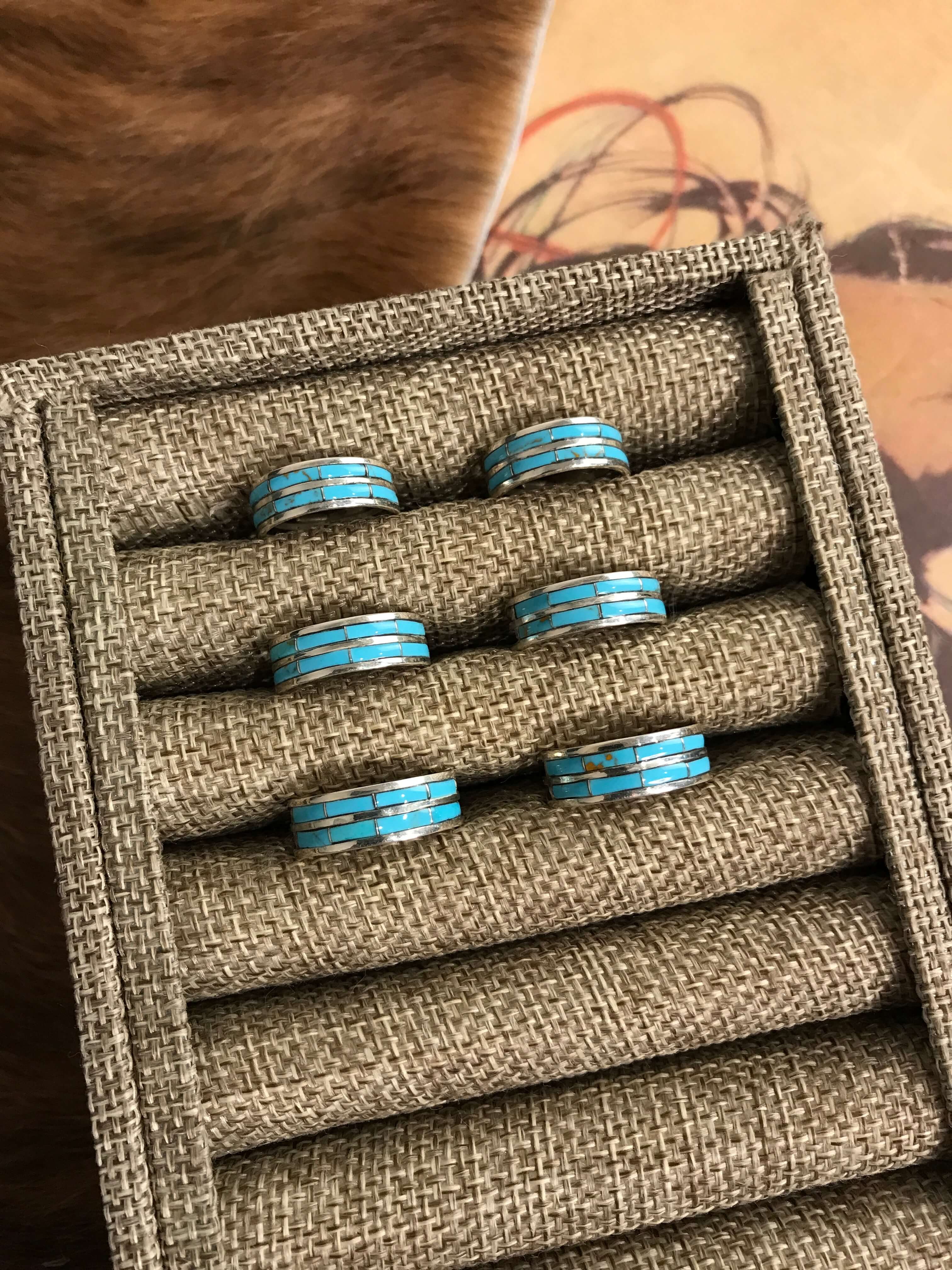 The Double Inlay Rings-Rings-Calli Co., Turquoise and Silver Jewelry, Native American Handmade, Zuni Tribe, Navajo Tribe, Brock Texas