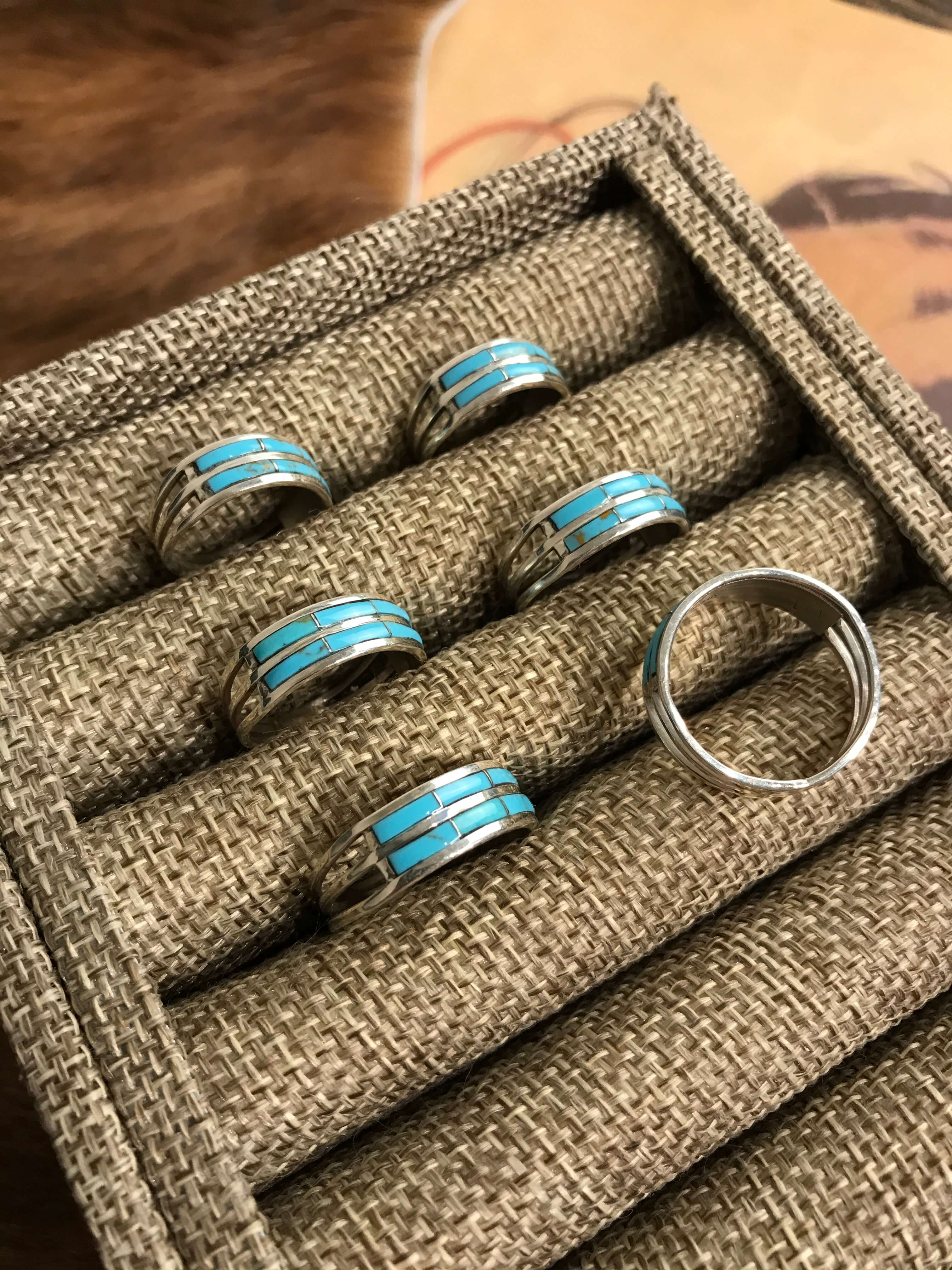 The Double Inlay Rings-Rings-Calli Co., Turquoise and Silver Jewelry, Native American Handmade, Zuni Tribe, Navajo Tribe, Brock Texas