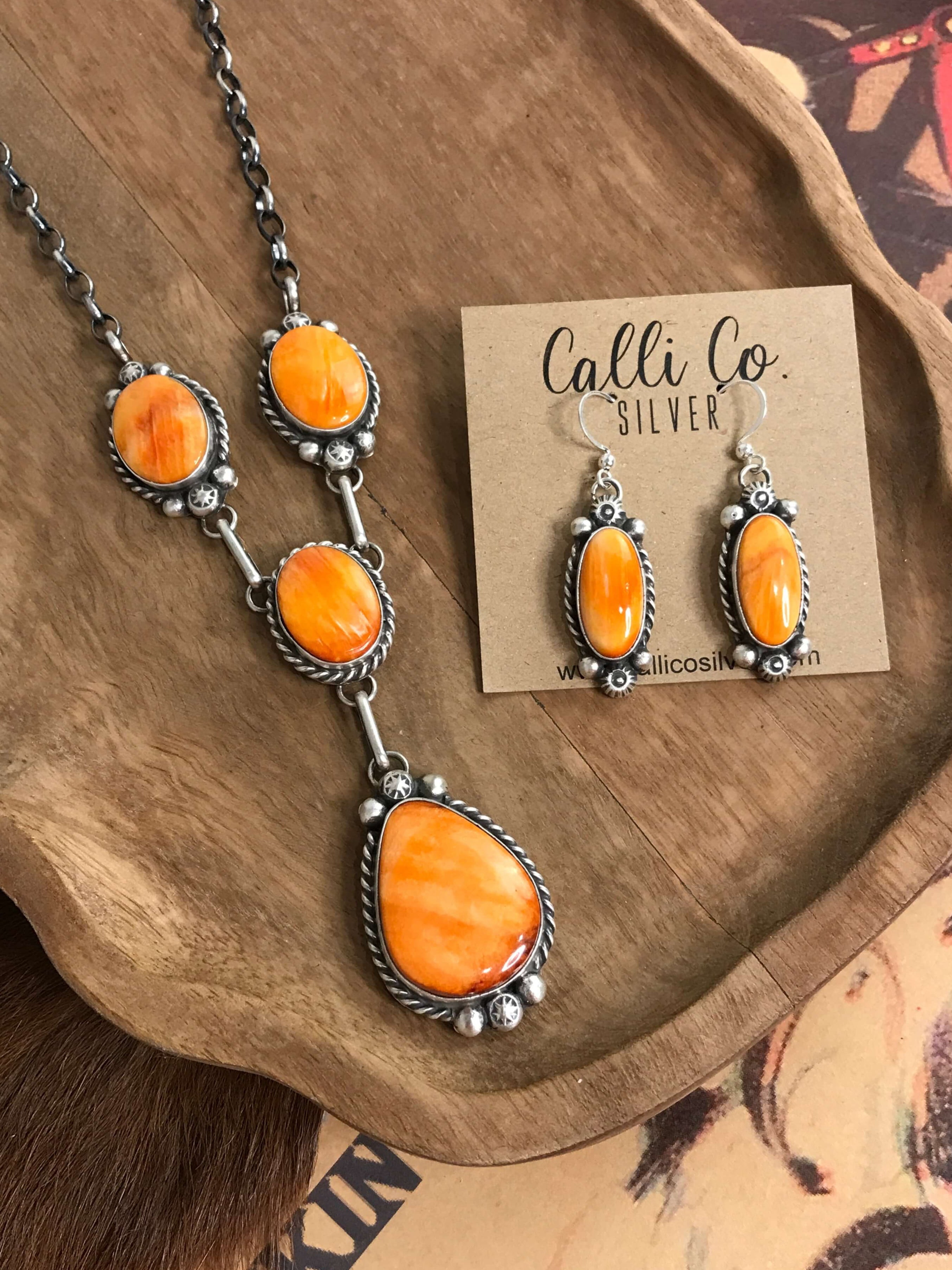 The Clermont Lariat Necklace Set-Necklaces-Calli Co., Turquoise and Silver Jewelry, Native American Handmade, Zuni Tribe, Navajo Tribe, Brock Texas