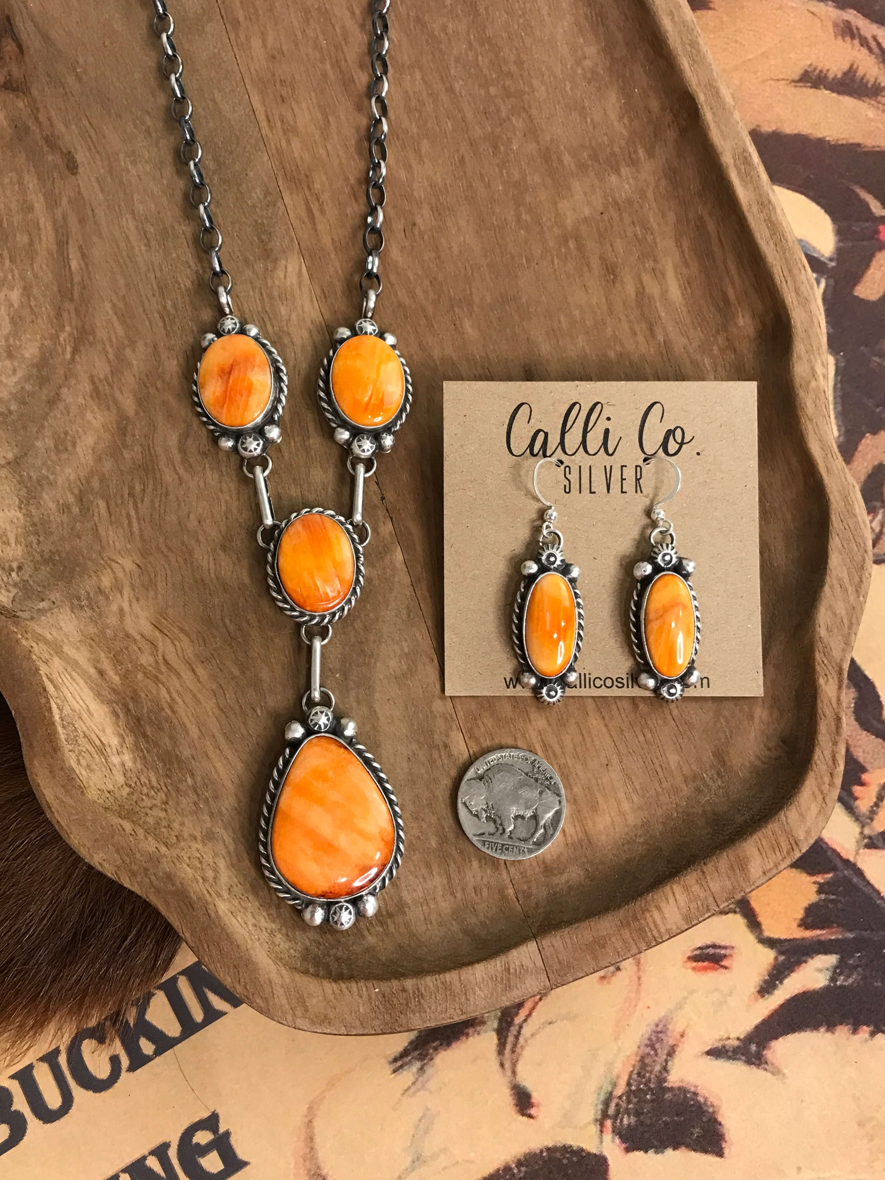 The Clermont Lariat Necklace Set-Necklaces-Calli Co., Turquoise and Silver Jewelry, Native American Handmade, Zuni Tribe, Navajo Tribe, Brock Texas