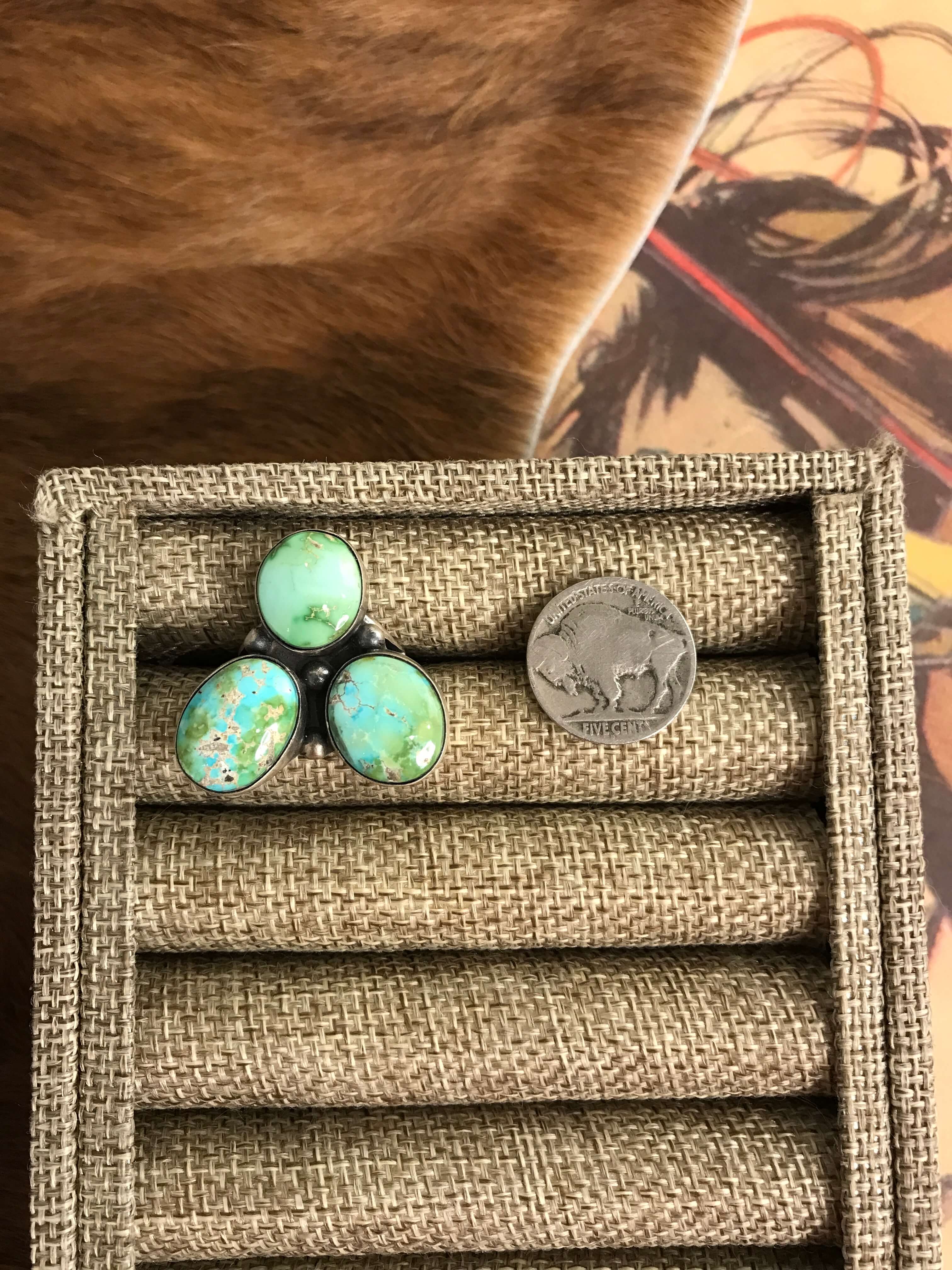 The Tempe Ring 3, Sz. 8-Rings-Calli Co., Turquoise and Silver Jewelry, Native American Handmade, Zuni Tribe, Navajo Tribe, Brock Texas