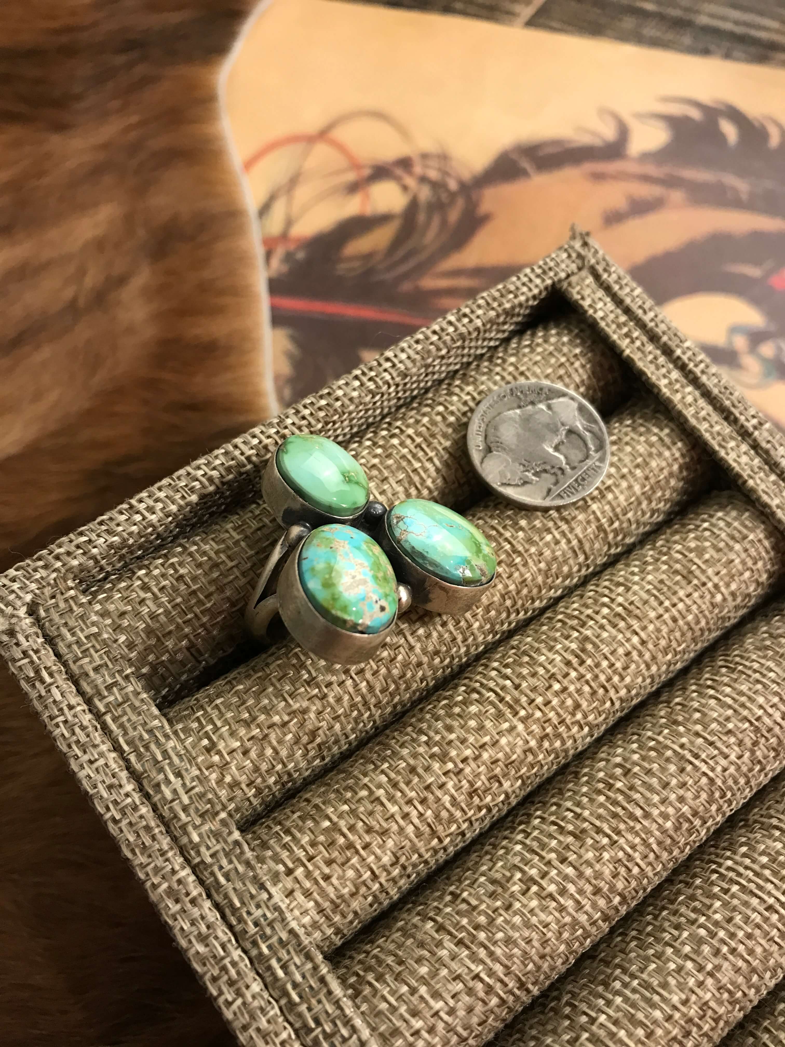 The Tempe Ring 3, Sz. 8-Rings-Calli Co., Turquoise and Silver Jewelry, Native American Handmade, Zuni Tribe, Navajo Tribe, Brock Texas