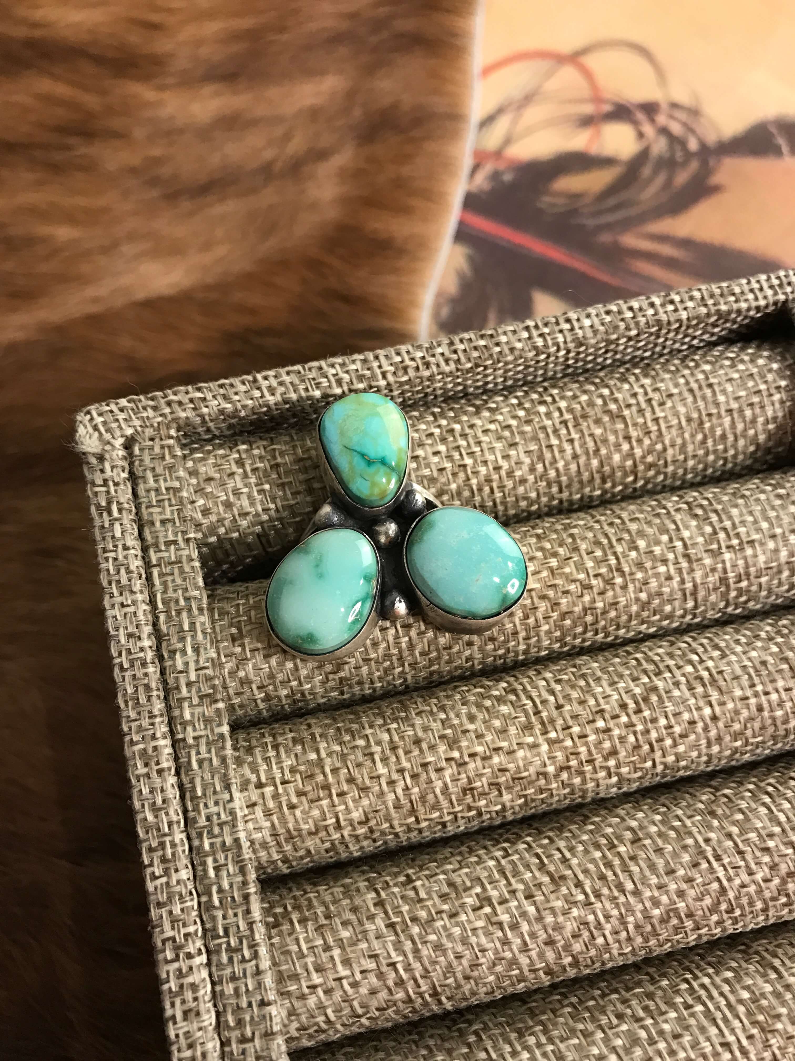 The Tempe Ring 4, Sz. 8-Rings-Calli Co., Turquoise and Silver Jewelry, Native American Handmade, Zuni Tribe, Navajo Tribe, Brock Texas