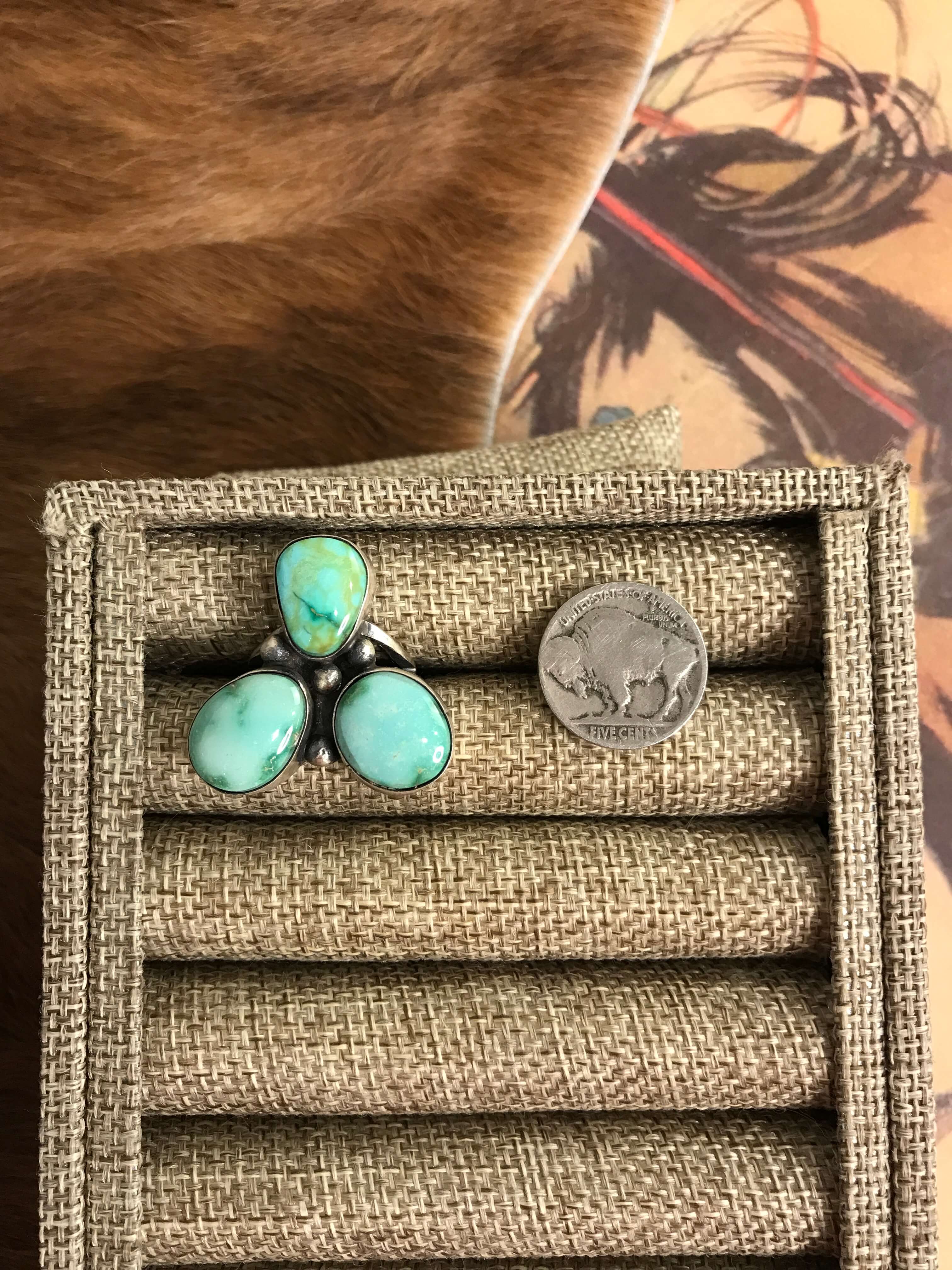The Tempe Ring 4, Sz. 8-Rings-Calli Co., Turquoise and Silver Jewelry, Native American Handmade, Zuni Tribe, Navajo Tribe, Brock Texas