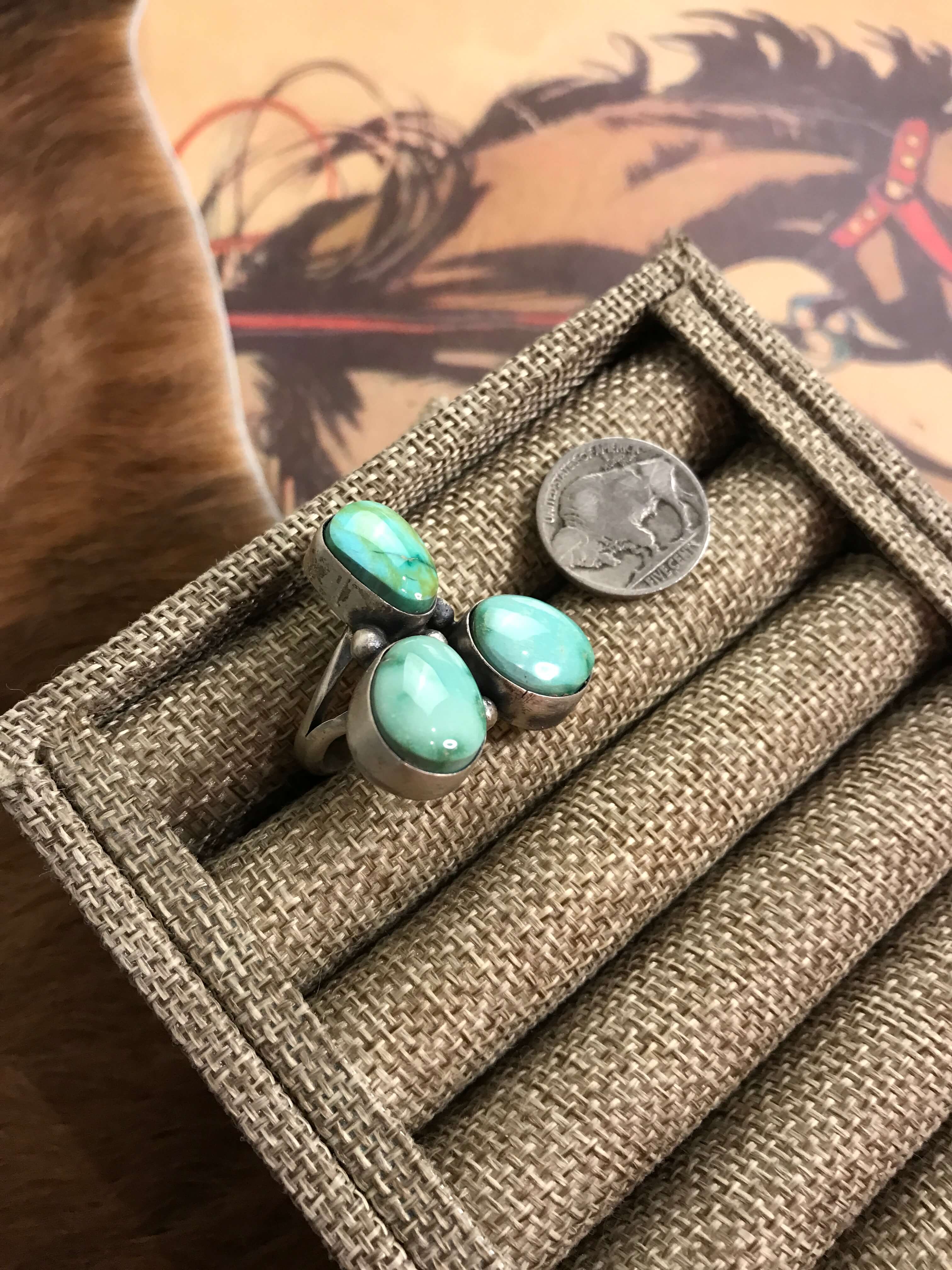 The Tempe Ring 4, Sz. 8-Rings-Calli Co., Turquoise and Silver Jewelry, Native American Handmade, Zuni Tribe, Navajo Tribe, Brock Texas