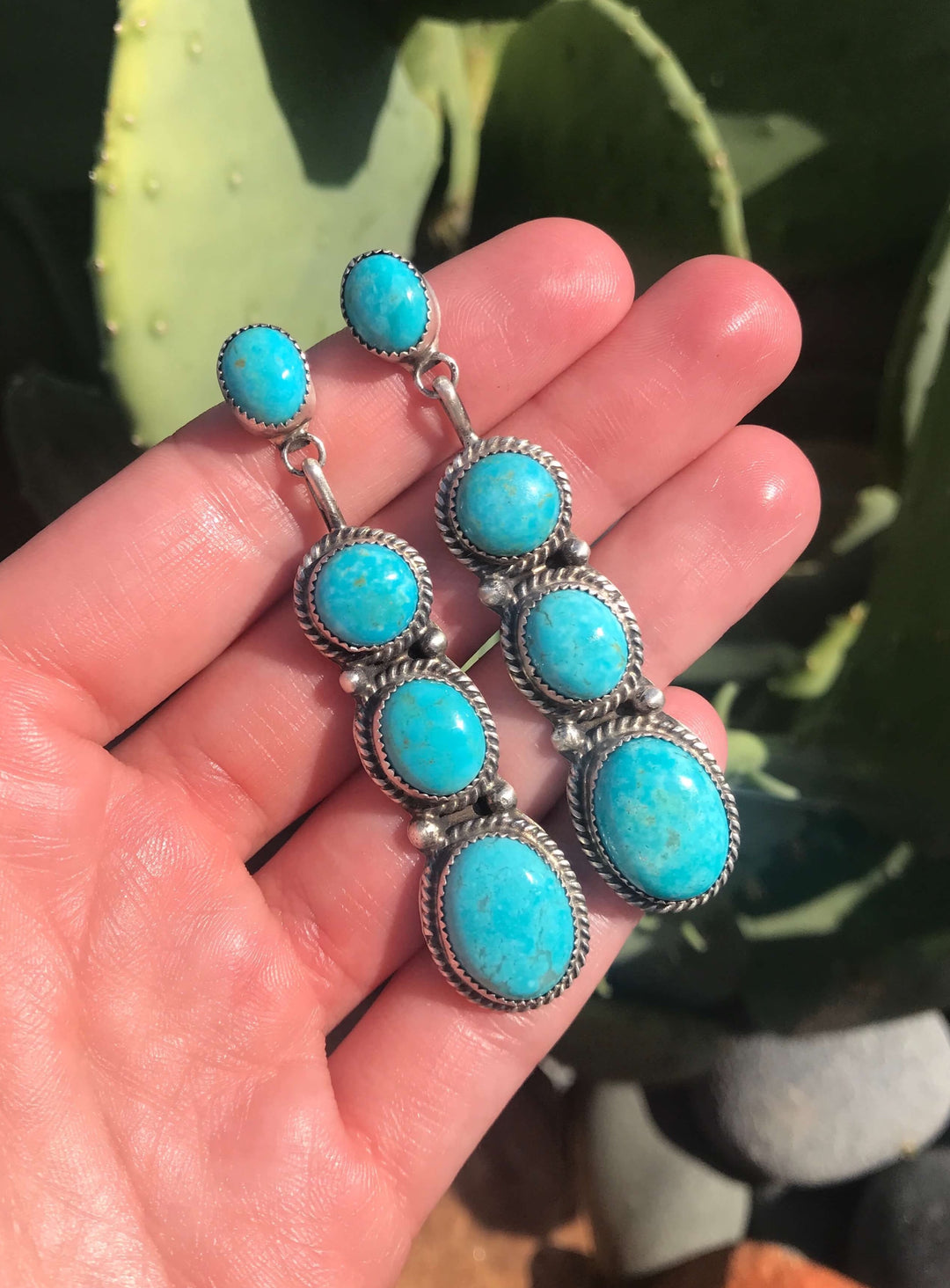 The Grisham Earrings, 1-Earrings-Calli Co., Turquoise and Silver Jewelry, Native American Handmade, Zuni Tribe, Navajo Tribe, Brock Texas