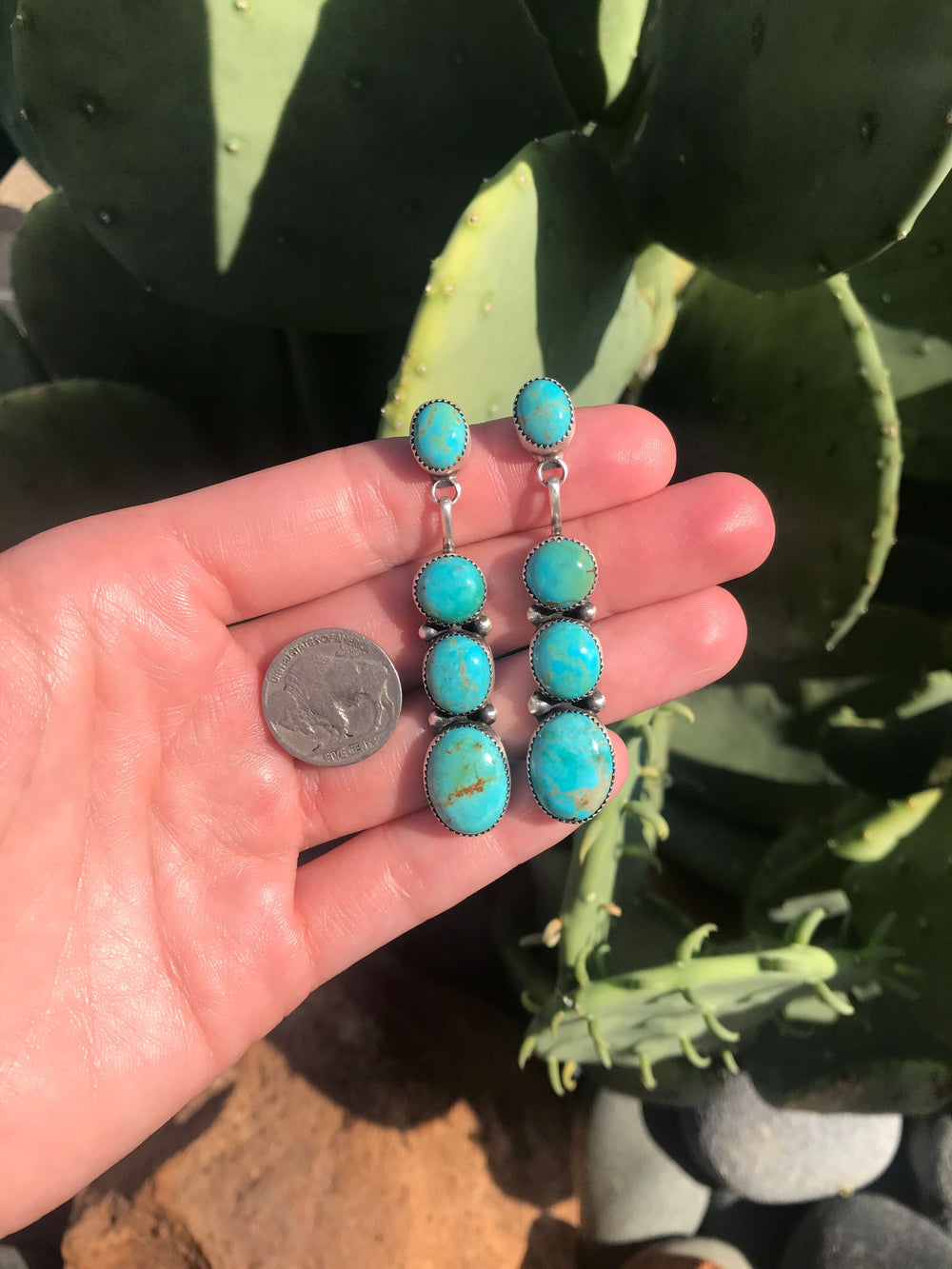 The Grisham Earrings, 2-Earrings-Calli Co., Turquoise and Silver Jewelry, Native American Handmade, Zuni Tribe, Navajo Tribe, Brock Texas