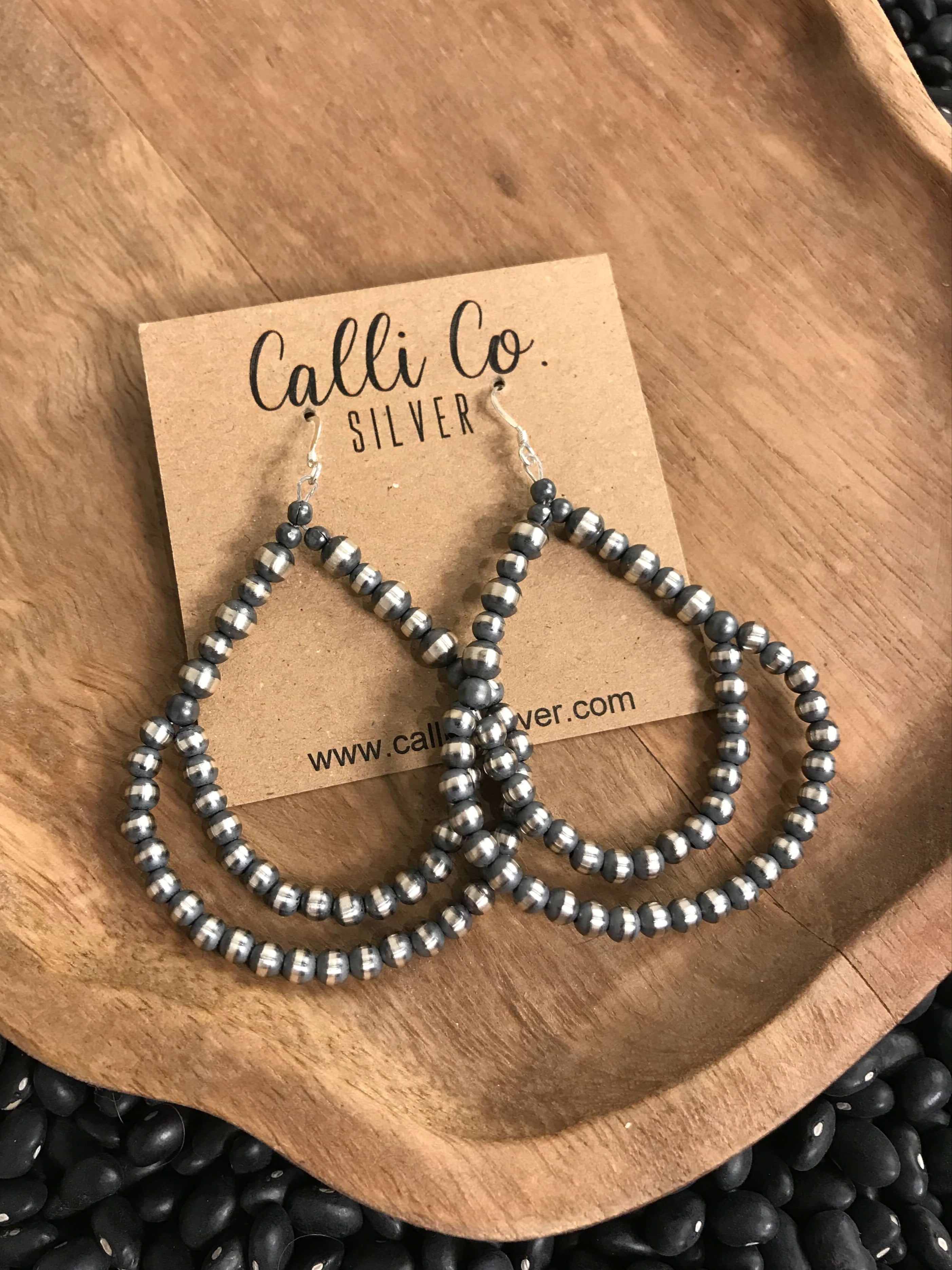 The Carson Pearl Hoop Earrings-Earrings-Calli Co., Turquoise and Silver Jewelry, Native American Handmade, Zuni Tribe, Navajo Tribe, Brock Texas