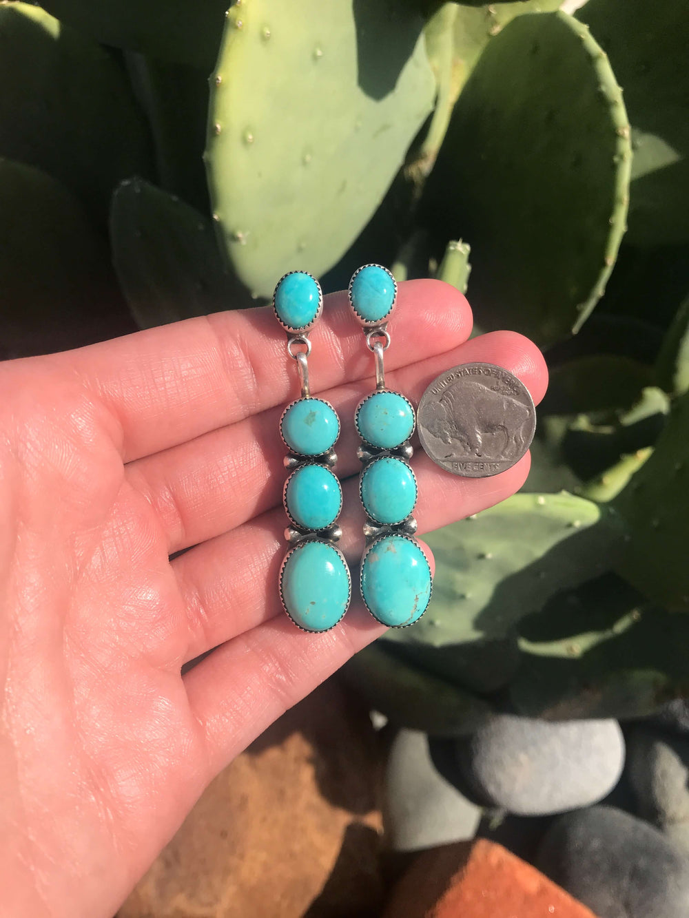 The Grisham Earrings, 3-Earrings-Calli Co., Turquoise and Silver Jewelry, Native American Handmade, Zuni Tribe, Navajo Tribe, Brock Texas