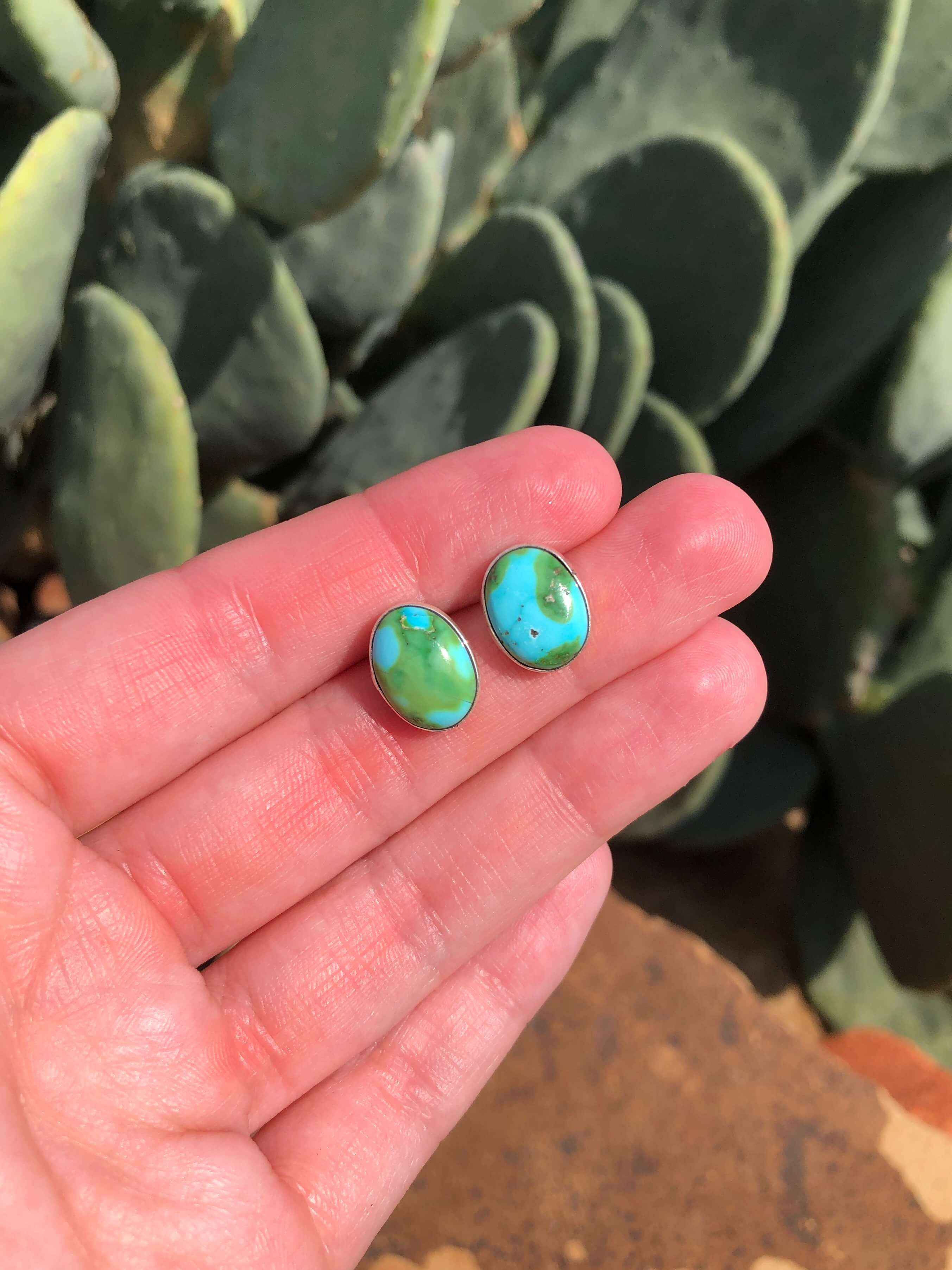 The Sonoran Gold Studs, 8-Earrings-Calli Co., Turquoise and Silver Jewelry, Native American Handmade, Zuni Tribe, Navajo Tribe, Brock Texas