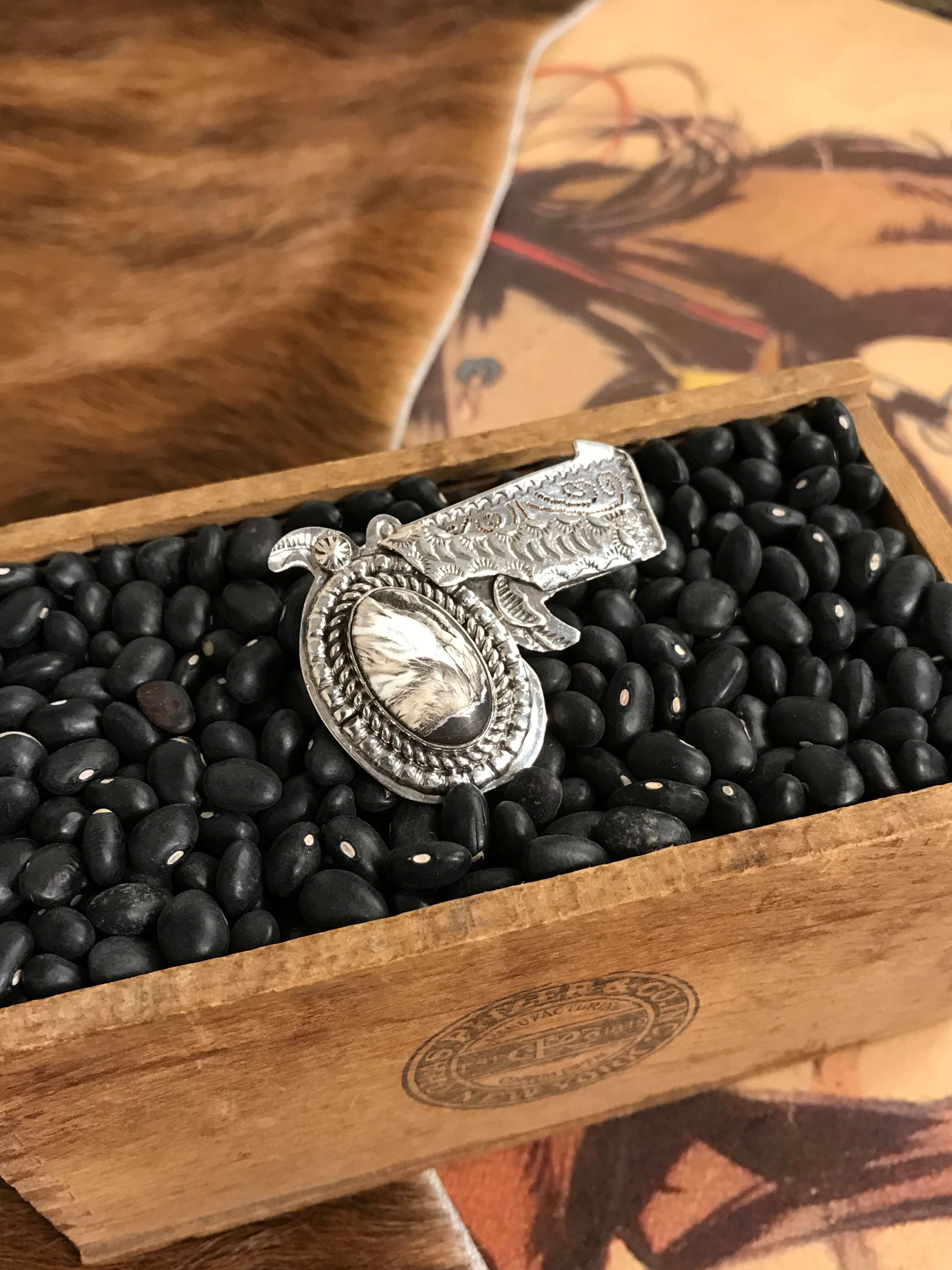 The Annie Oakley Adjustable Ring, 6-Rings-Calli Co., Turquoise and Silver Jewelry, Native American Handmade, Zuni Tribe, Navajo Tribe, Brock Texas