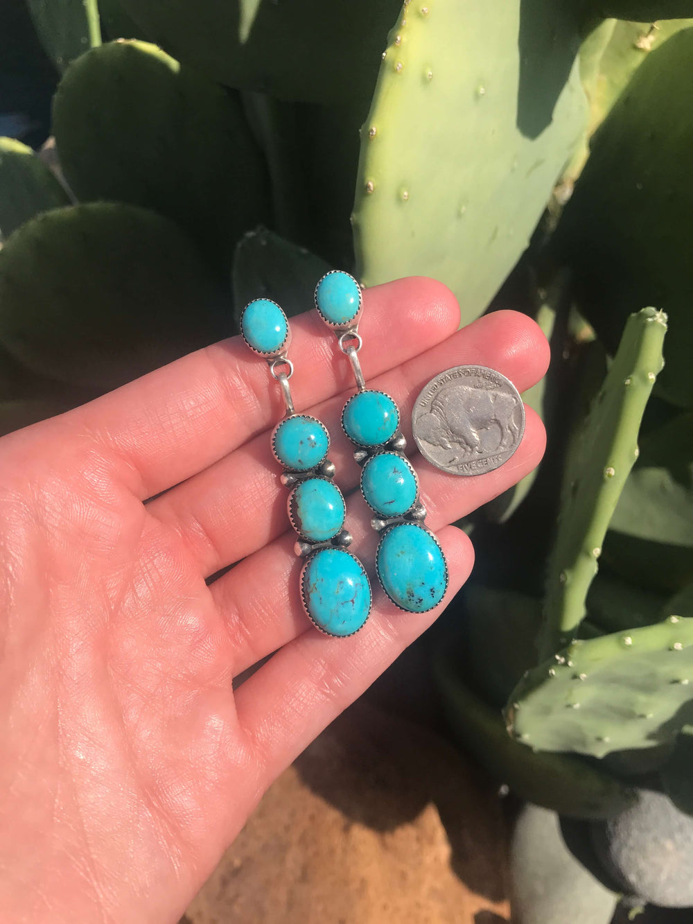 The Grisham Earrings, 4-Earrings-Calli Co., Turquoise and Silver Jewelry, Native American Handmade, Zuni Tribe, Navajo Tribe, Brock Texas