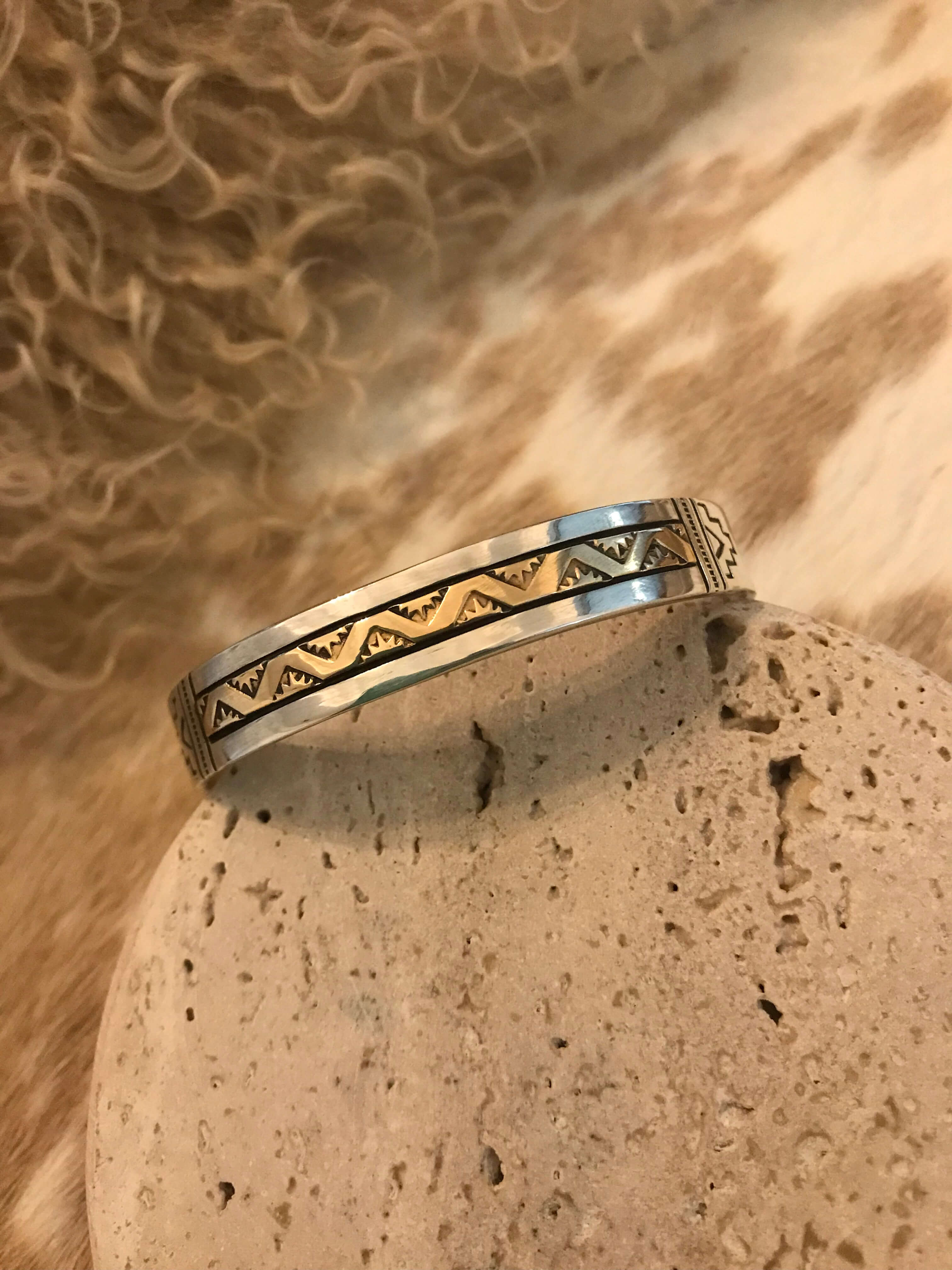 The Golden Cuff, 1-Bracelets & Cuffs-Calli Co., Turquoise and Silver Jewelry, Native American Handmade, Zuni Tribe, Navajo Tribe, Brock Texas