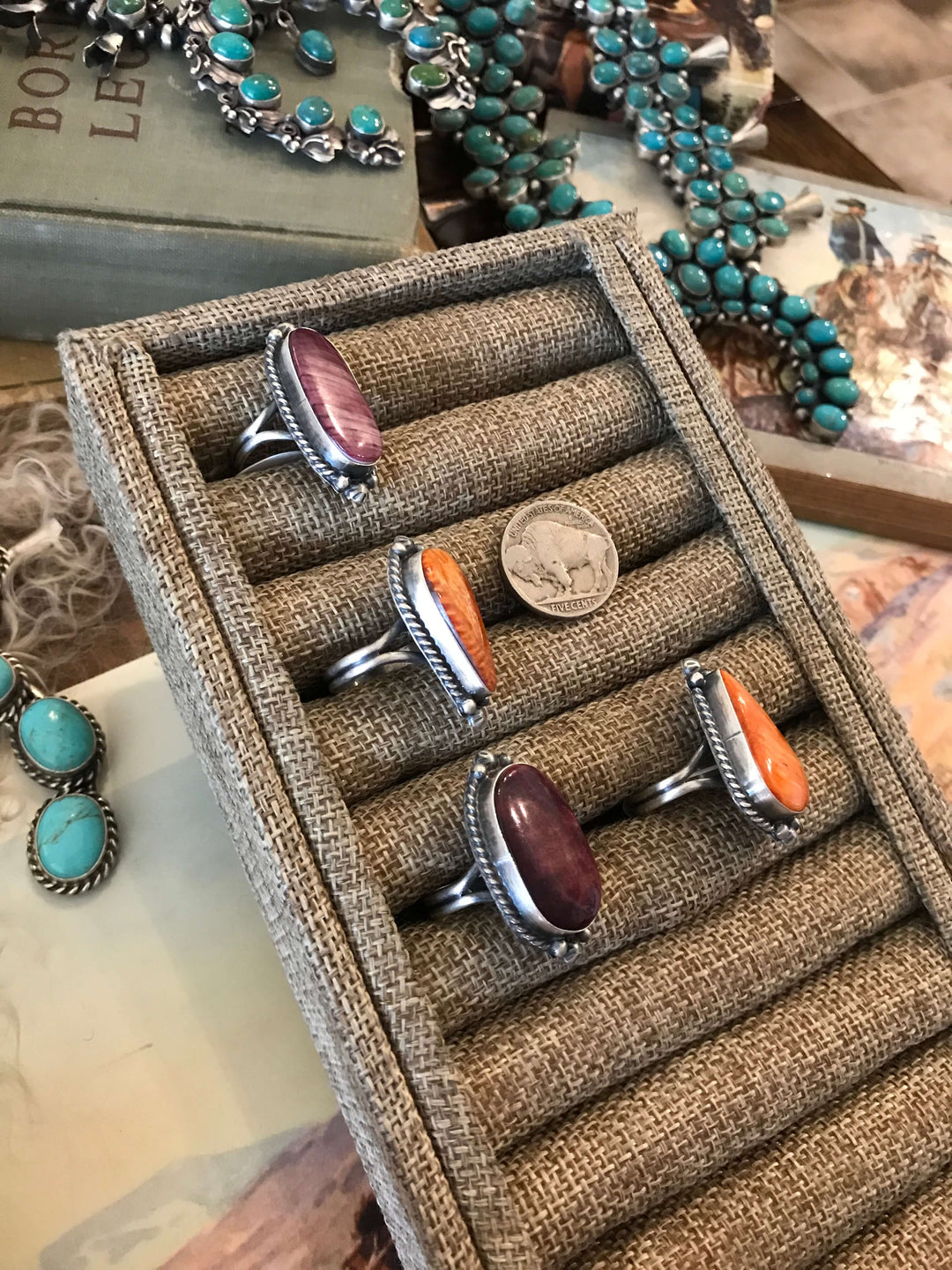 The Wallen Rings in Spiny-Rings-Calli Co., Turquoise and Silver Jewelry, Native American Handmade, Zuni Tribe, Navajo Tribe, Brock Texas