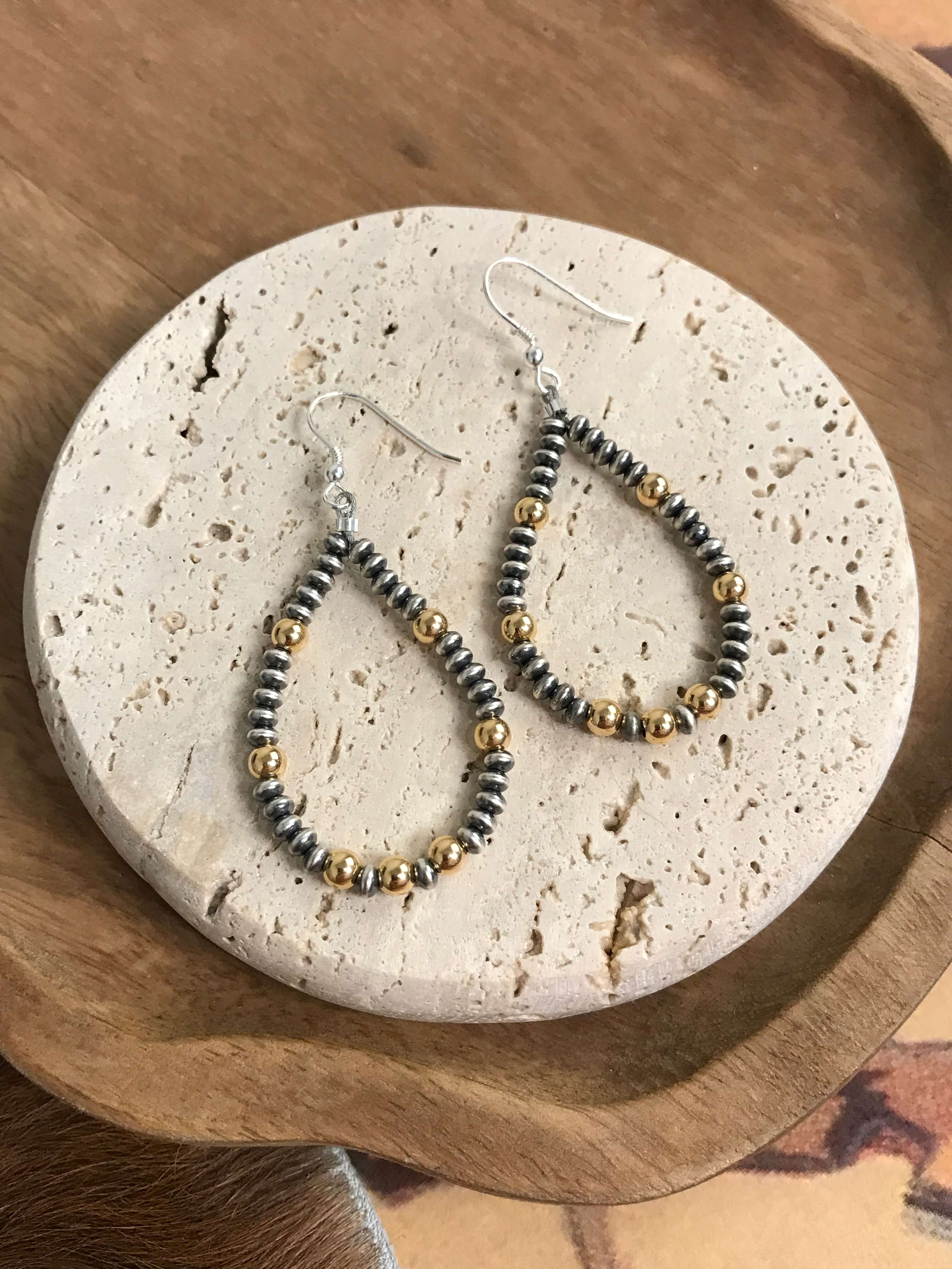 The Gold and Pearl Saucer Hoop Earrings-Earrings-Calli Co., Turquoise and Silver Jewelry, Native American Handmade, Zuni Tribe, Navajo Tribe, Brock Texas