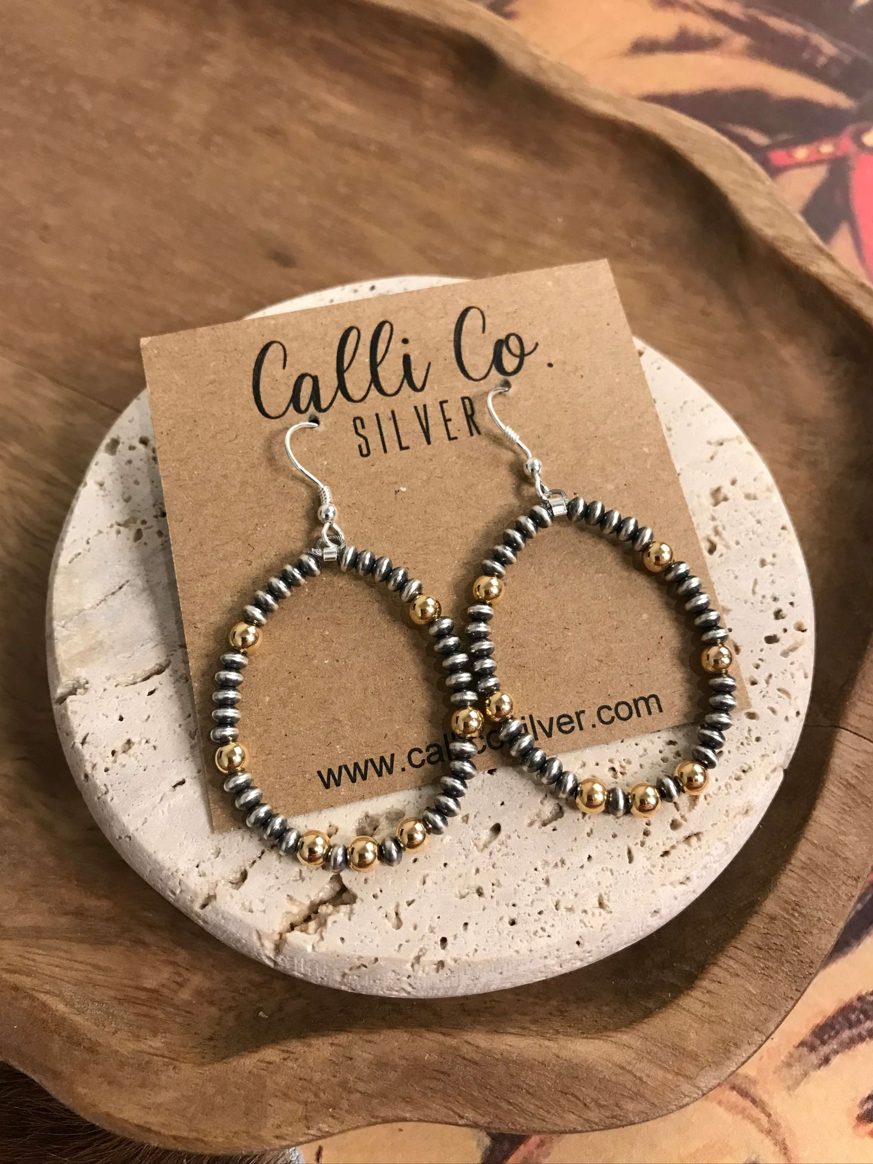 The Tarragona Hoop Earrings-Earrings-Calli Co., Turquoise and Silver Jewelry, Native American Handmade, Zuni Tribe, Navajo Tribe, Brock Texas