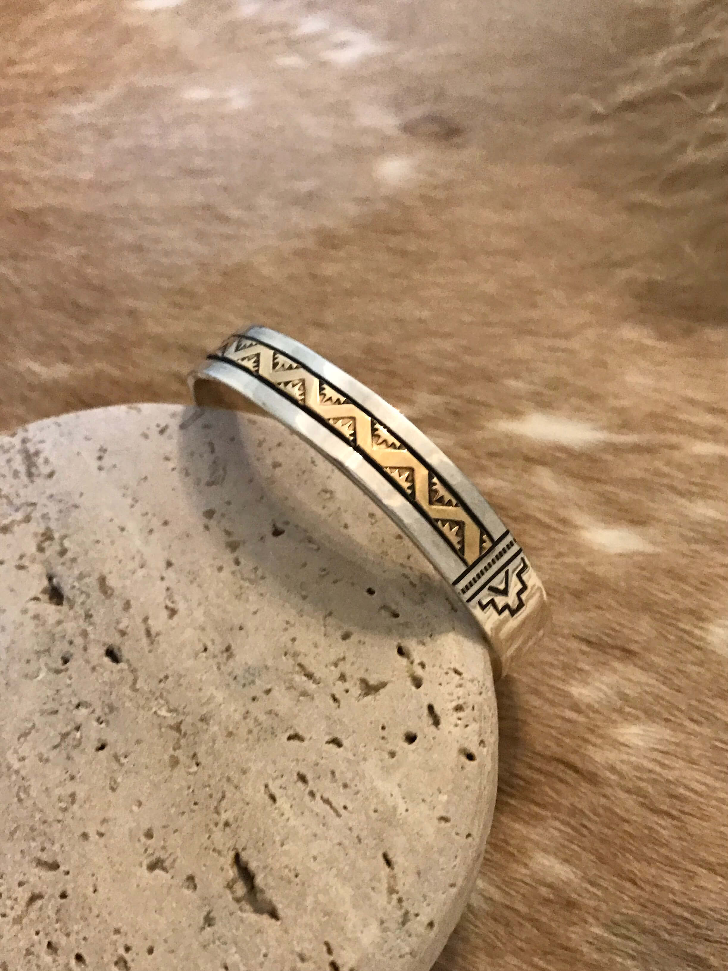 The Golden Cuff, 1-Bracelets & Cuffs-Calli Co., Turquoise and Silver Jewelry, Native American Handmade, Zuni Tribe, Navajo Tribe, Brock Texas