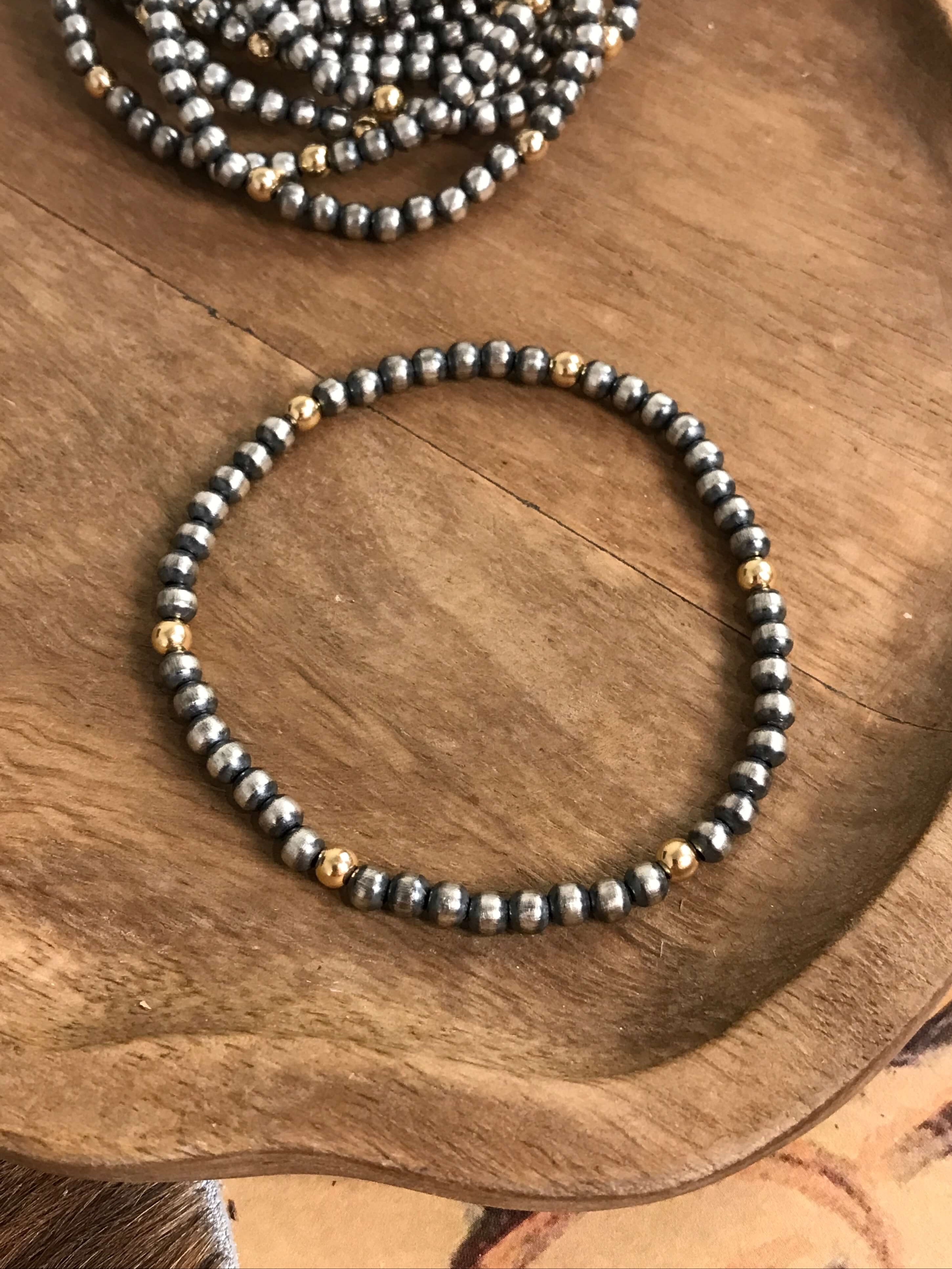 The Acadia Stretch Bracelet-Bracelets & Cuffs-Calli Co., Turquoise and Silver Jewelry, Native American Handmade, Zuni Tribe, Navajo Tribe, Brock Texas