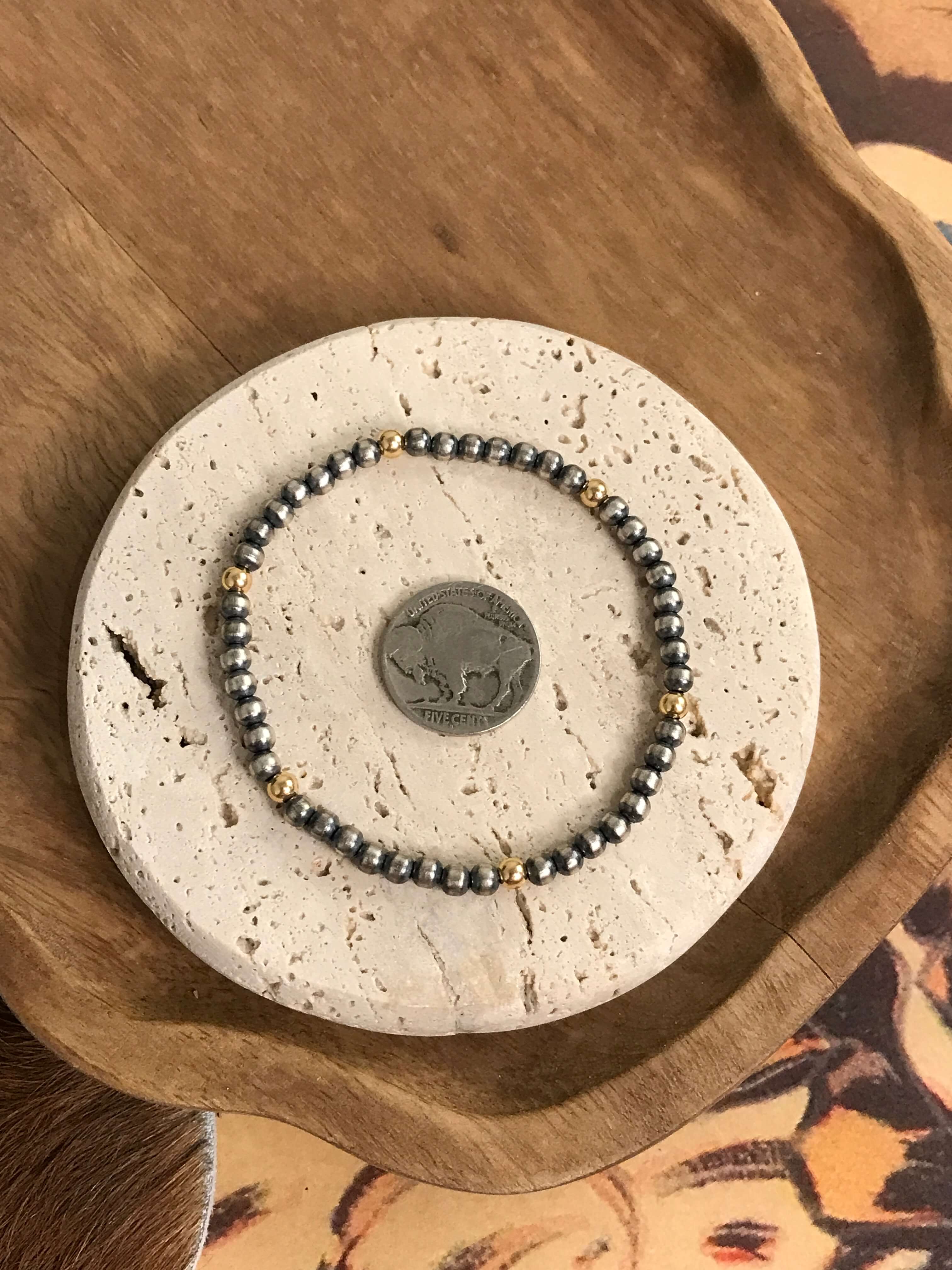 The Acadia Stretch Bracelet-Bracelets & Cuffs-Calli Co., Turquoise and Silver Jewelry, Native American Handmade, Zuni Tribe, Navajo Tribe, Brock Texas