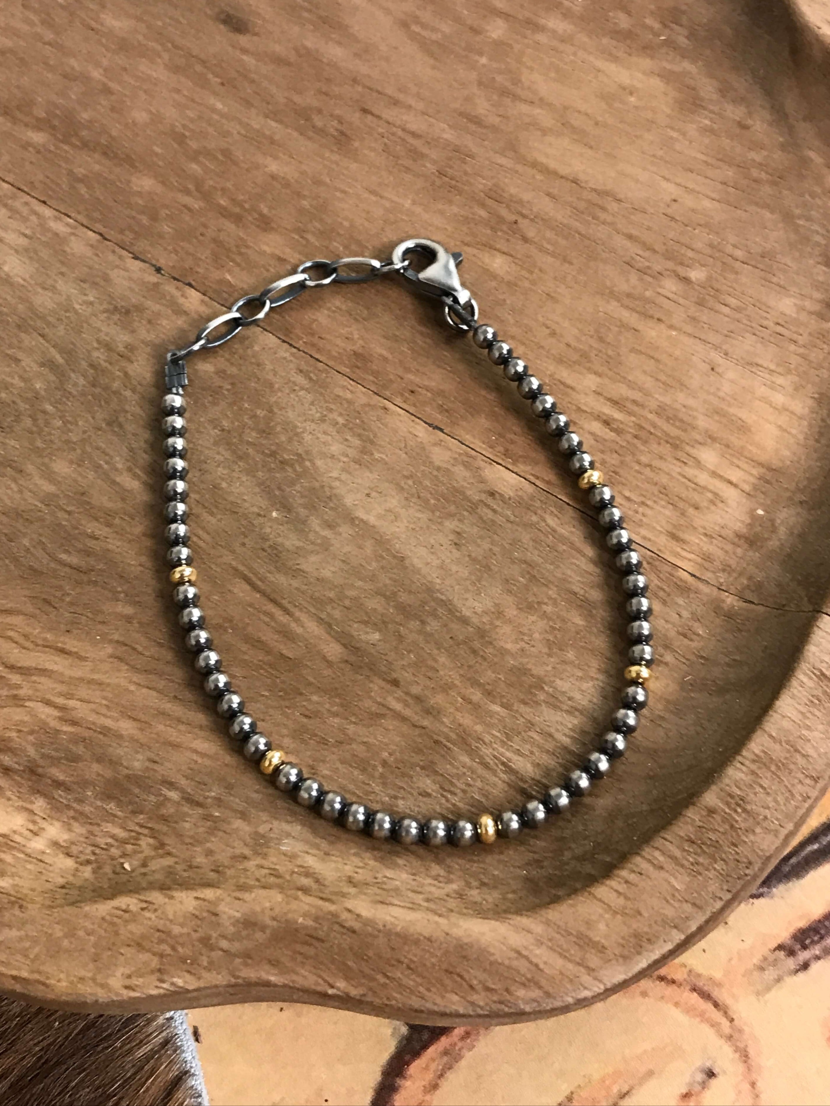 The Reese Pearl & Gold Bracelet-Bracelets & Cuffs-Calli Co., Turquoise and Silver Jewelry, Native American Handmade, Zuni Tribe, Navajo Tribe, Brock Texas