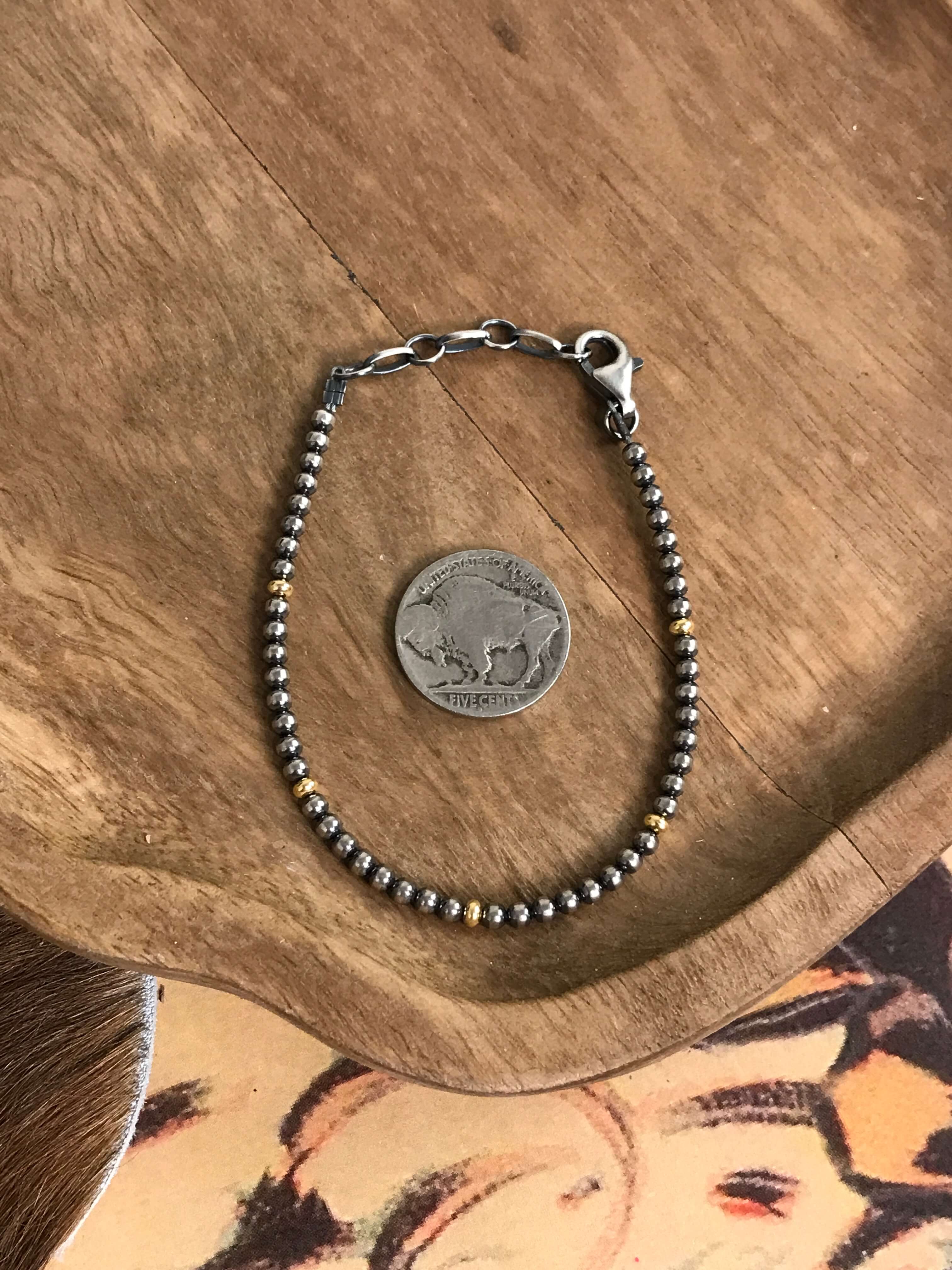 The Reese Pearl & Gold Bracelet-Bracelets & Cuffs-Calli Co., Turquoise and Silver Jewelry, Native American Handmade, Zuni Tribe, Navajo Tribe, Brock Texas