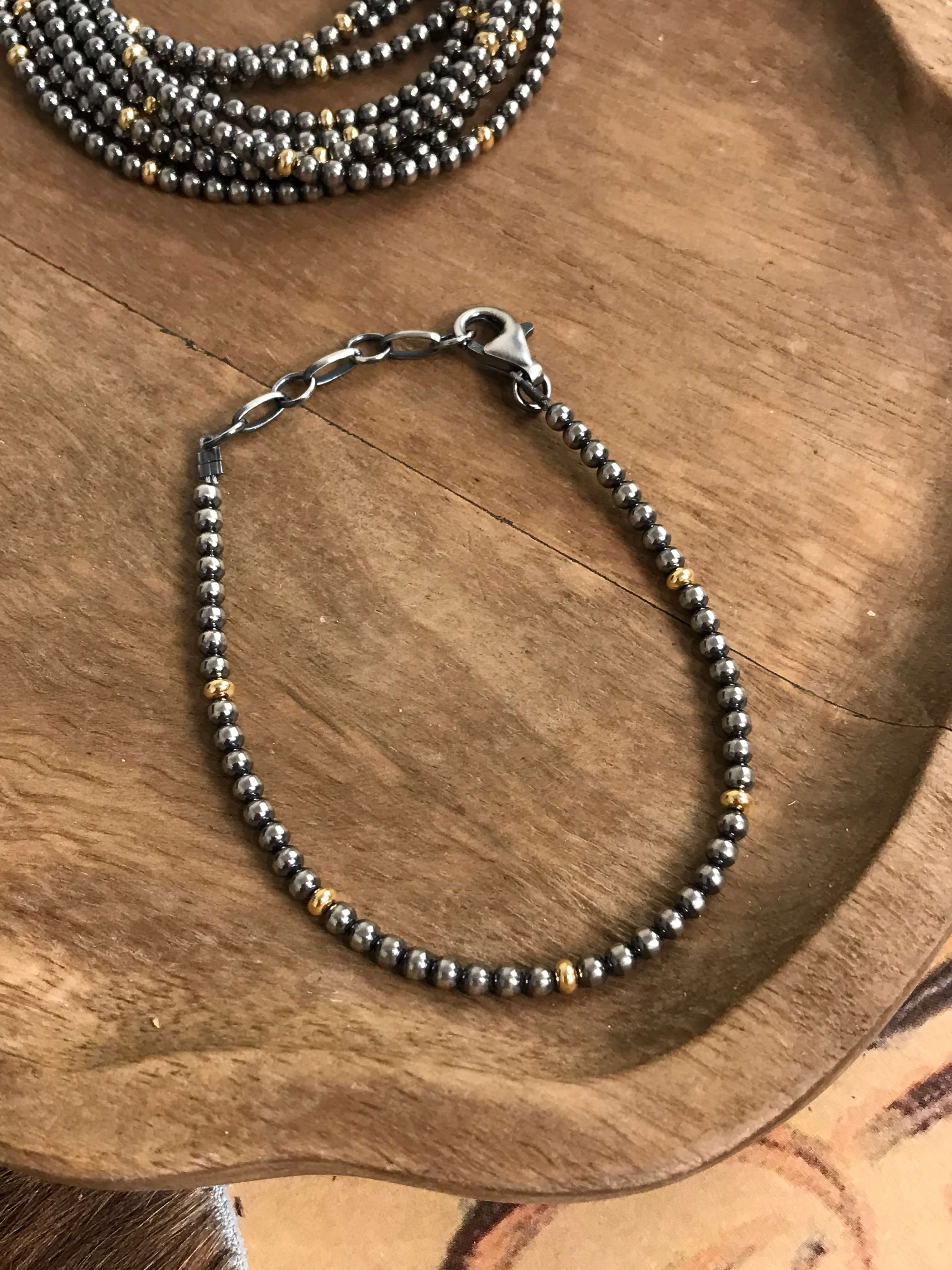 The Reese Pearl & Gold Bracelet-Bracelets & Cuffs-Calli Co., Turquoise and Silver Jewelry, Native American Handmade, Zuni Tribe, Navajo Tribe, Brock Texas