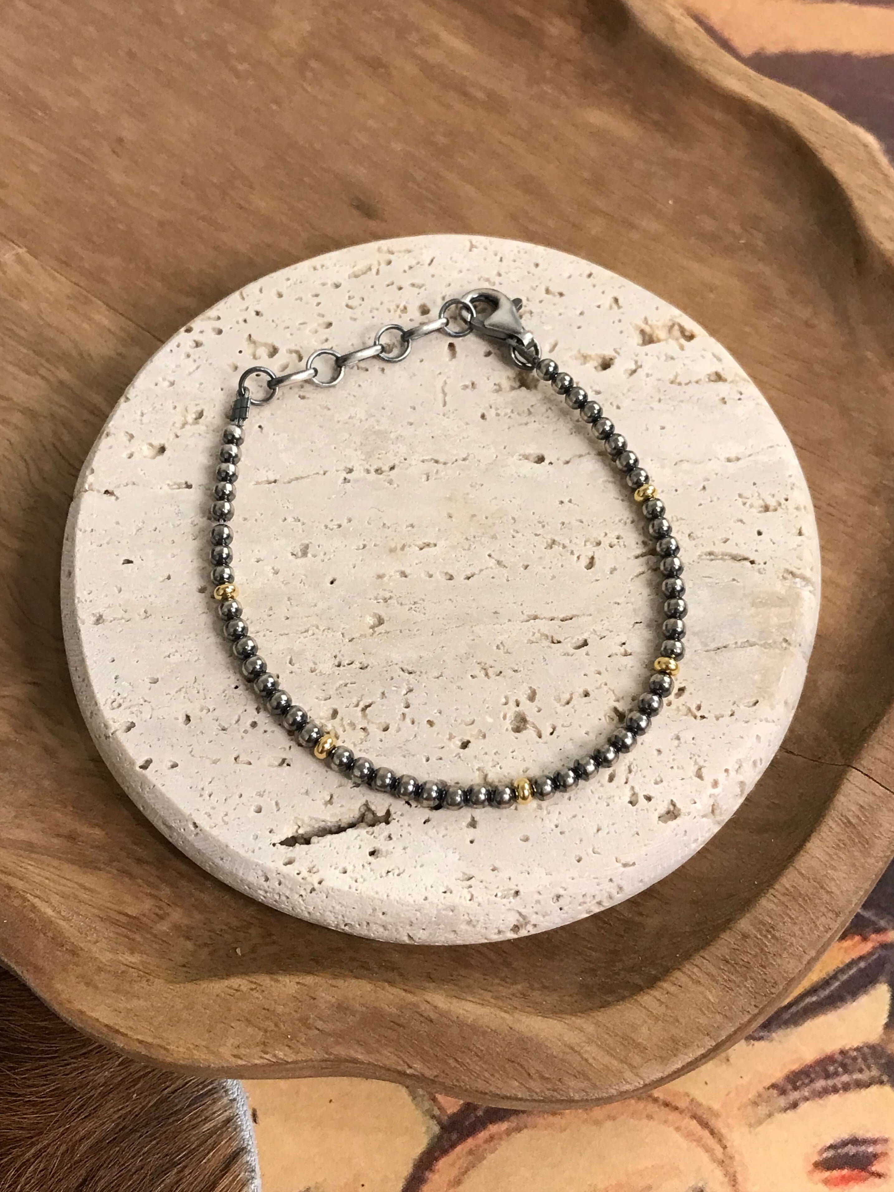 The Reese Pearl & Gold Bracelet-Bracelets & Cuffs-Calli Co., Turquoise and Silver Jewelry, Native American Handmade, Zuni Tribe, Navajo Tribe, Brock Texas