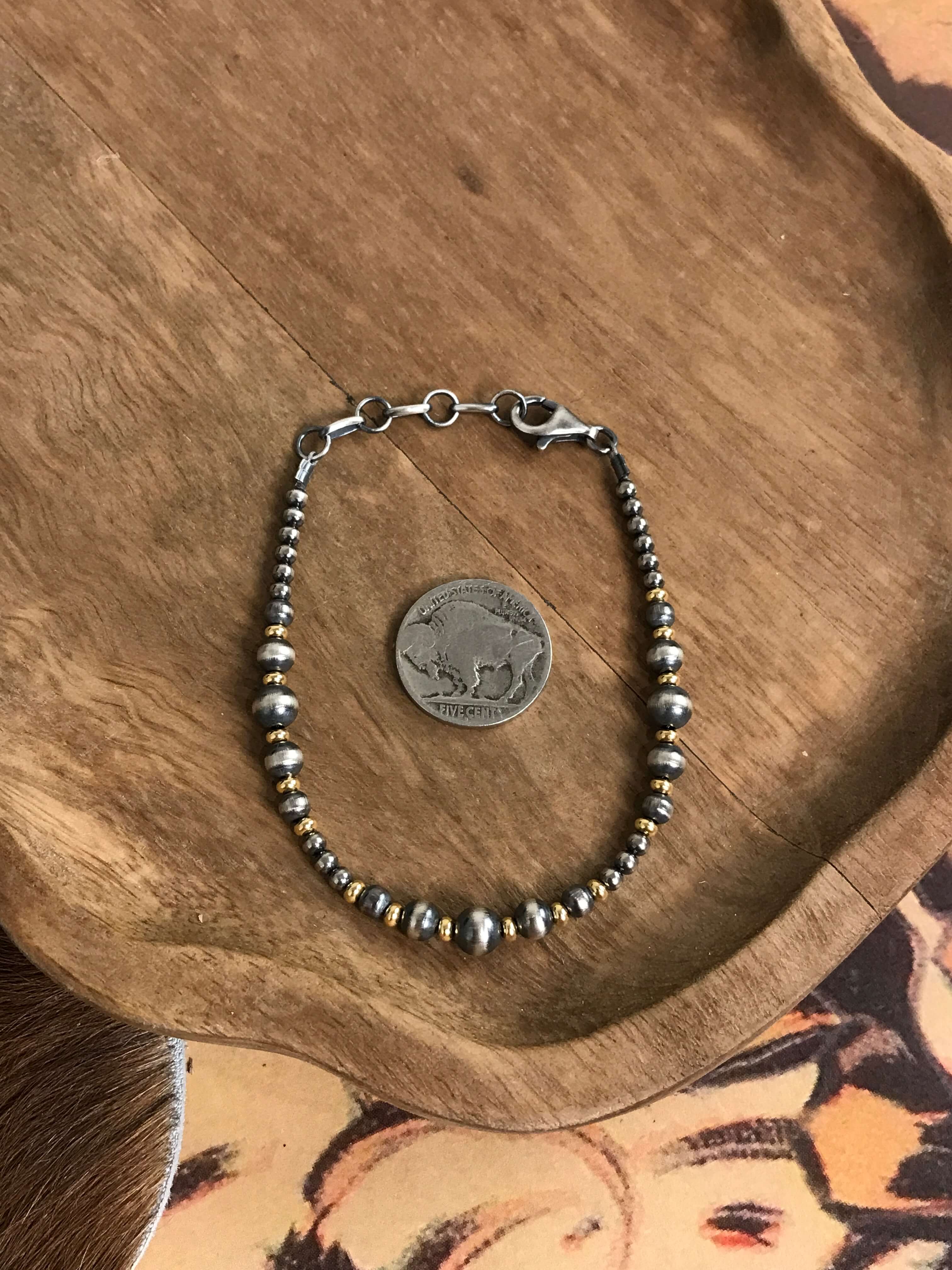 The Jackson Gold + Pearl Bracelet-Bracelets & Cuffs-Calli Co., Turquoise and Silver Jewelry, Native American Handmade, Zuni Tribe, Navajo Tribe, Brock Texas