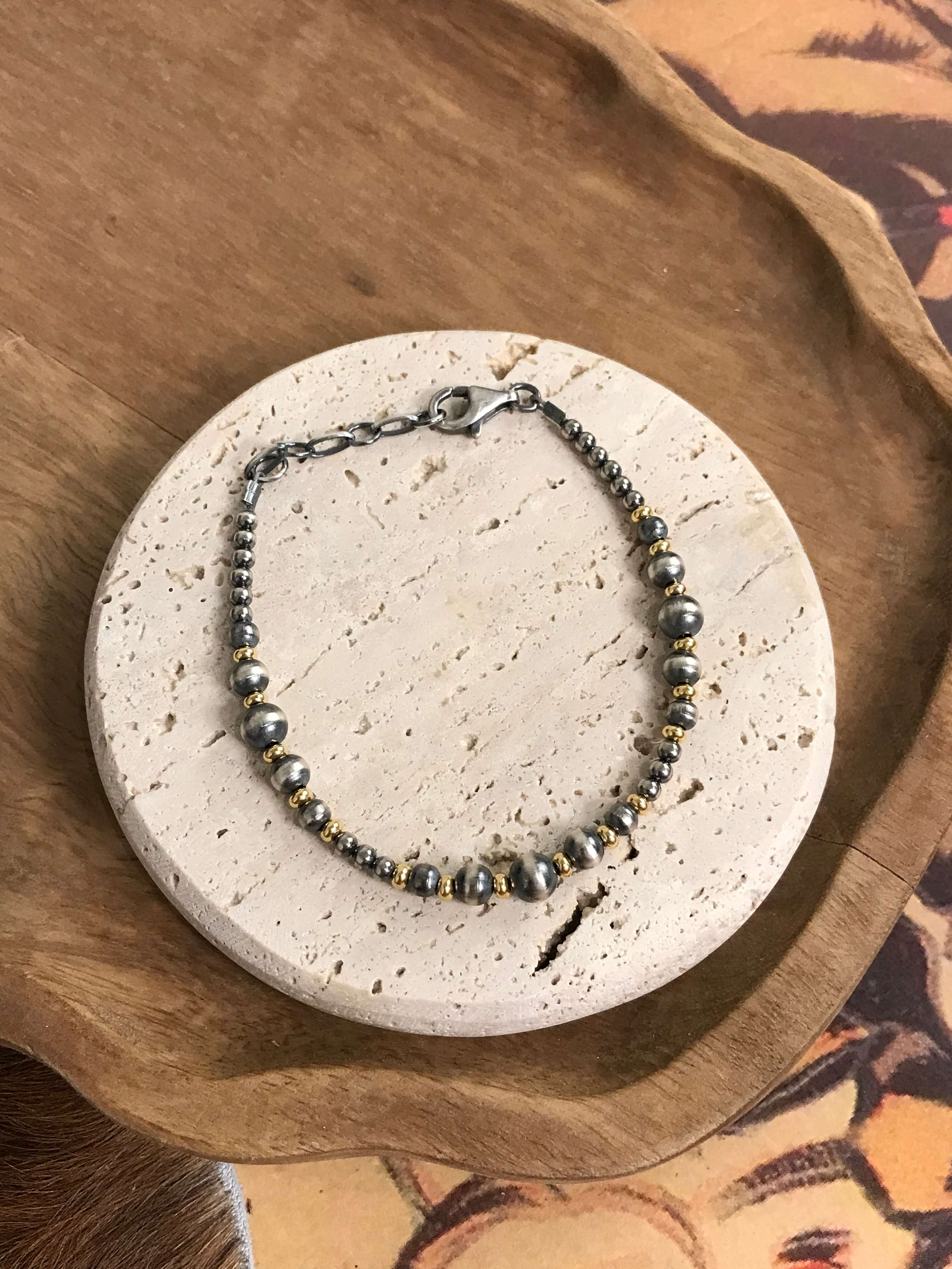 The Jackson Gold + Pearl Bracelet-Bracelets & Cuffs-Calli Co., Turquoise and Silver Jewelry, Native American Handmade, Zuni Tribe, Navajo Tribe, Brock Texas