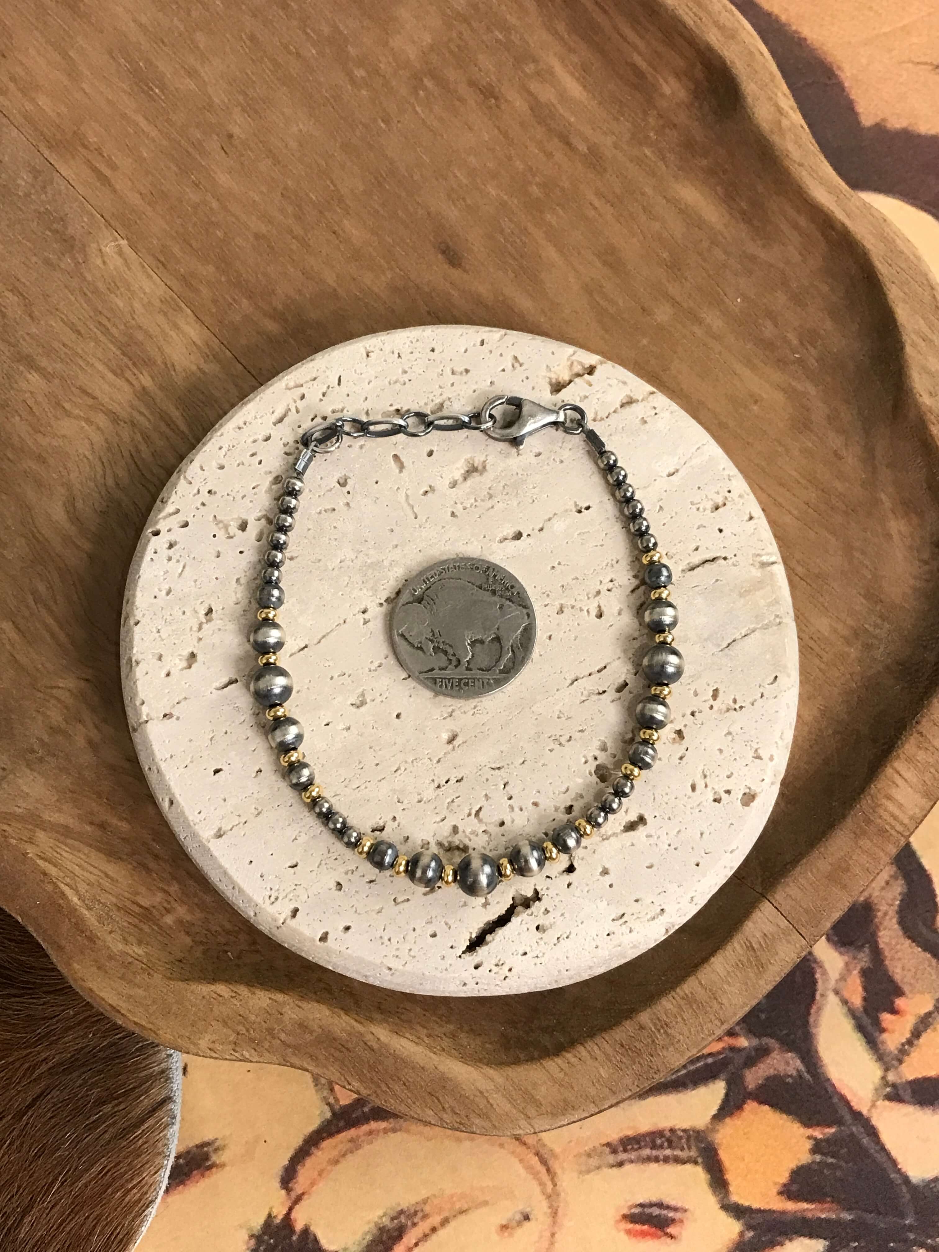 The Jackson Gold + Pearl Bracelet-Bracelets & Cuffs-Calli Co., Turquoise and Silver Jewelry, Native American Handmade, Zuni Tribe, Navajo Tribe, Brock Texas