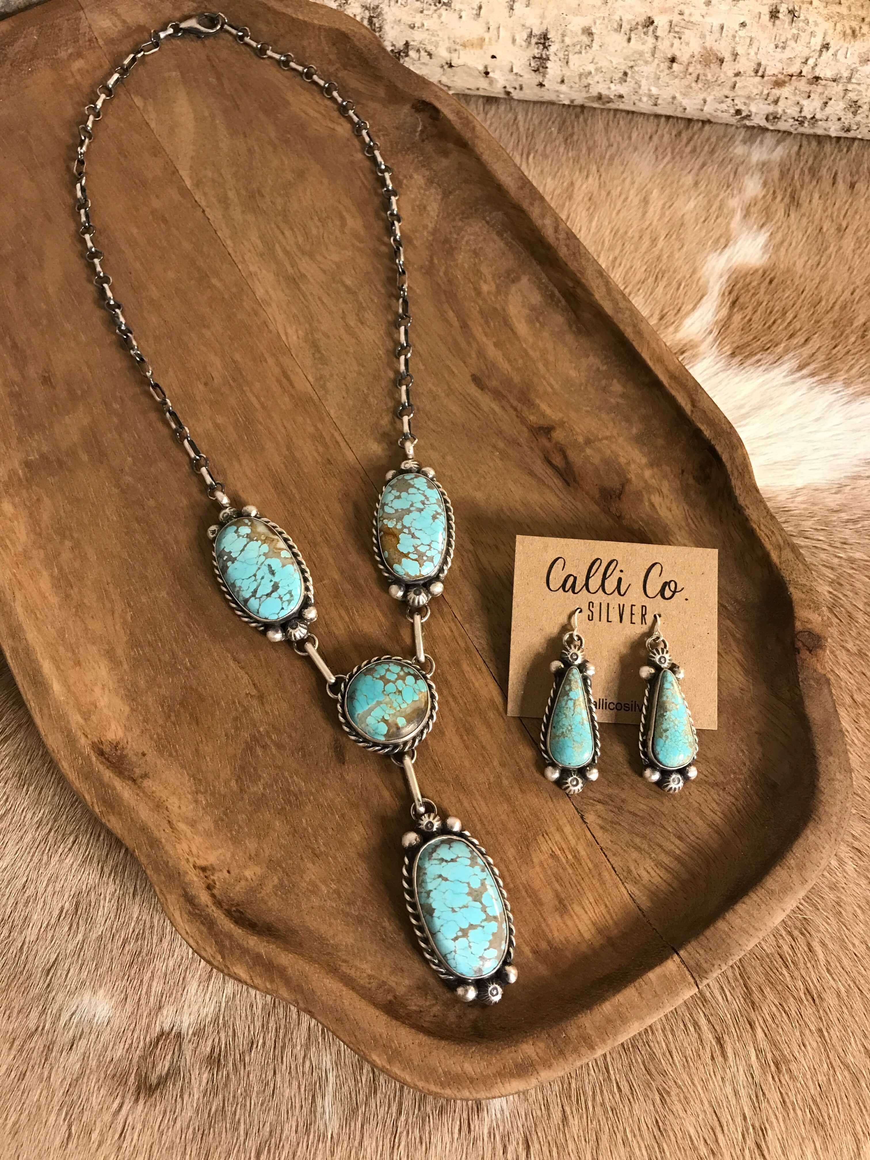 The Copeland Lariat Necklace Set, 14-Necklaces-Calli Co., Turquoise and Silver Jewelry, Native American Handmade, Zuni Tribe, Navajo Tribe, Brock Texas