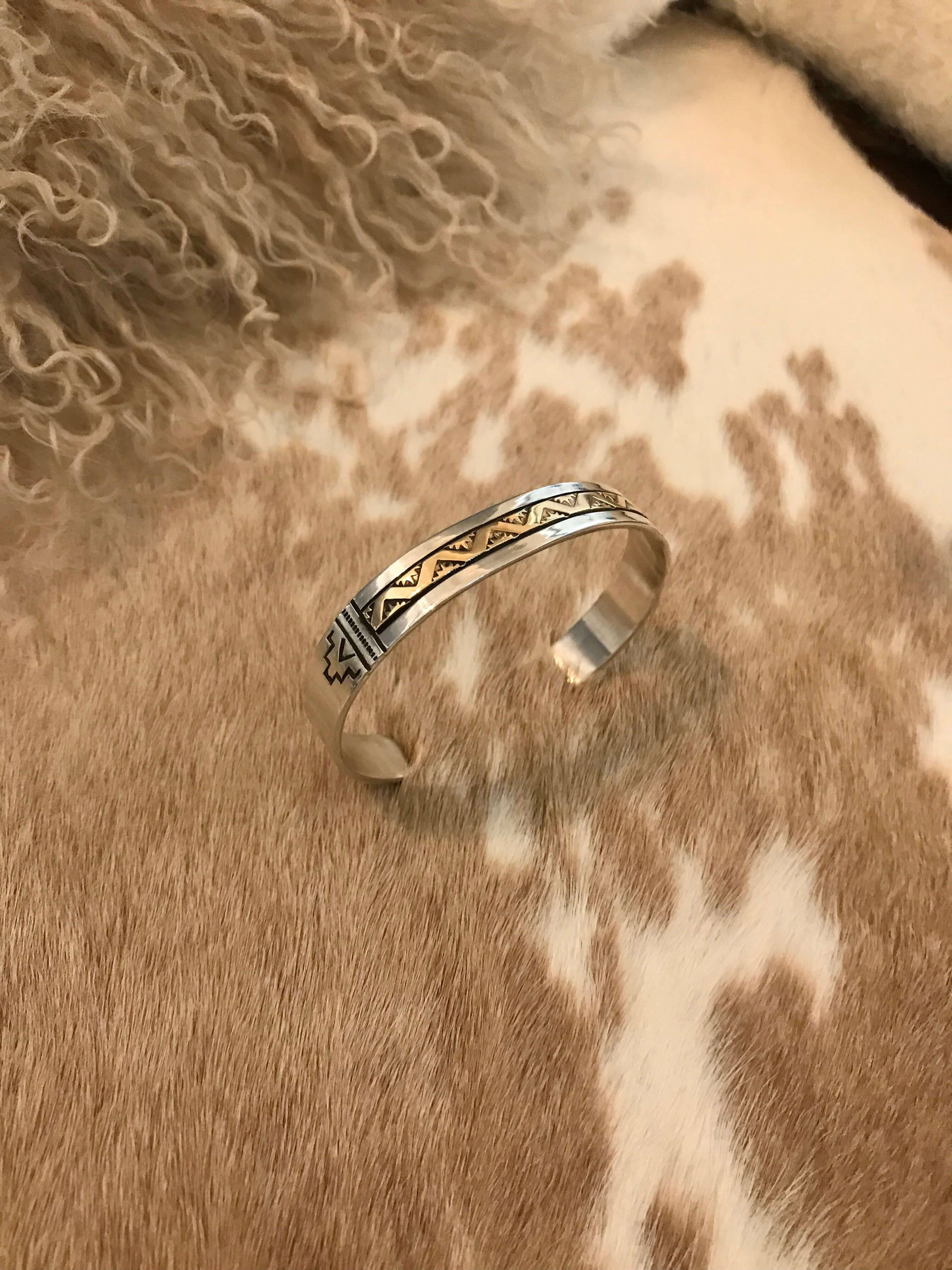 The Golden Cuff, 1-Bracelets & Cuffs-Calli Co., Turquoise and Silver Jewelry, Native American Handmade, Zuni Tribe, Navajo Tribe, Brock Texas