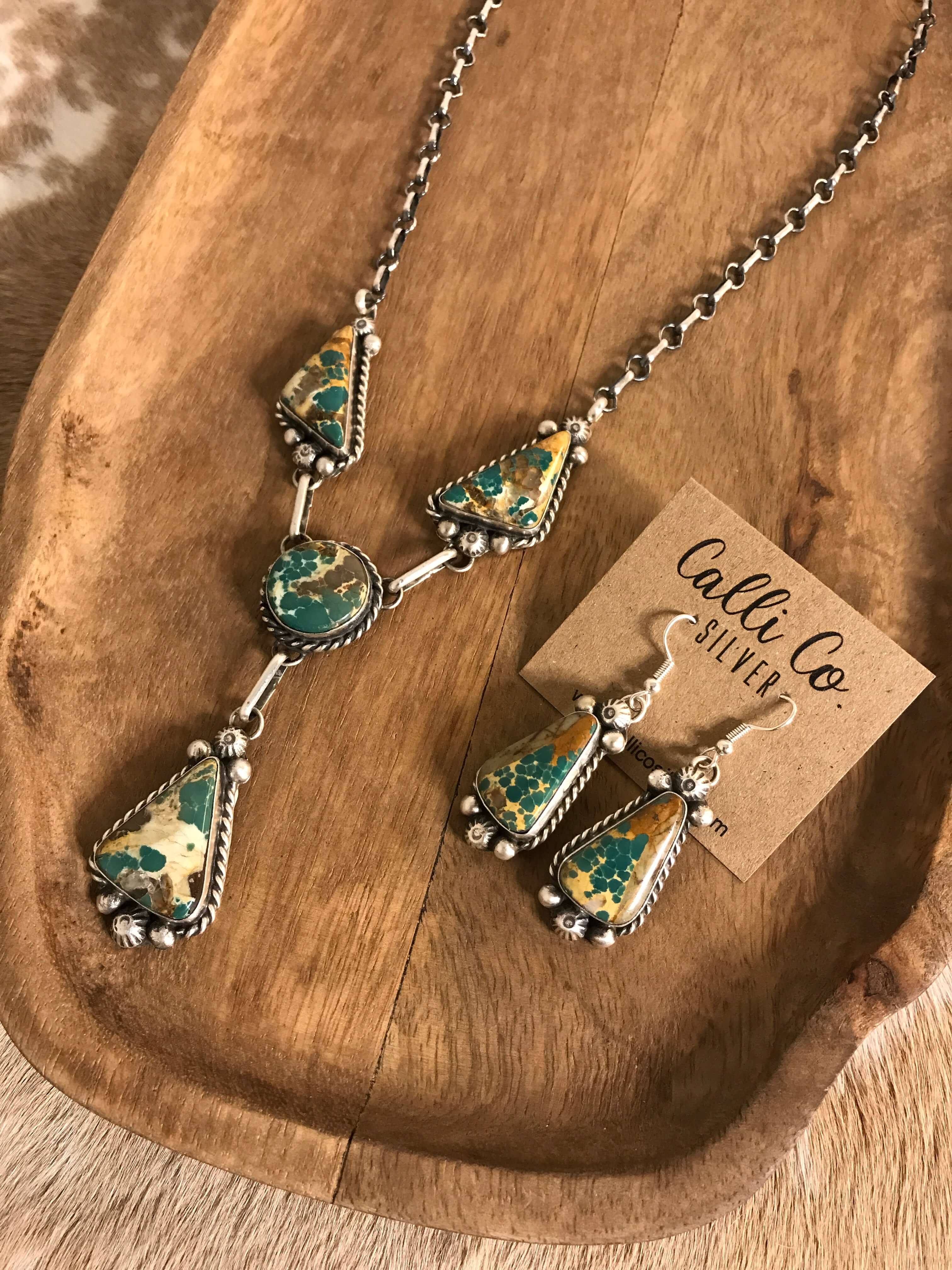The Copeland Lariat Necklace Set, 15-Necklaces-Calli Co., Turquoise and Silver Jewelry, Native American Handmade, Zuni Tribe, Navajo Tribe, Brock Texas