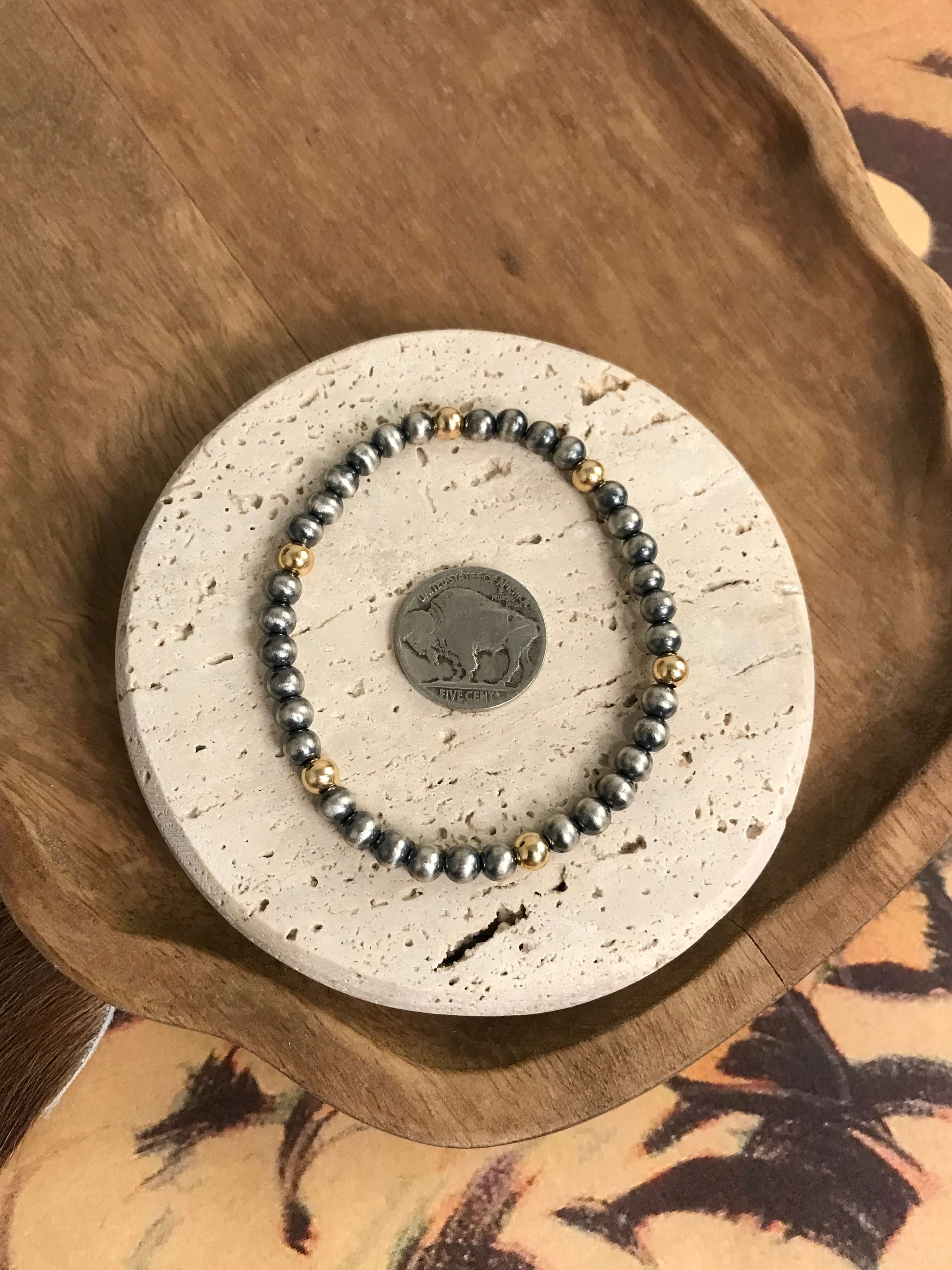 The Acadia Stretch Bracelet-Bracelets & Cuffs-Calli Co., Turquoise and Silver Jewelry, Native American Handmade, Zuni Tribe, Navajo Tribe, Brock Texas